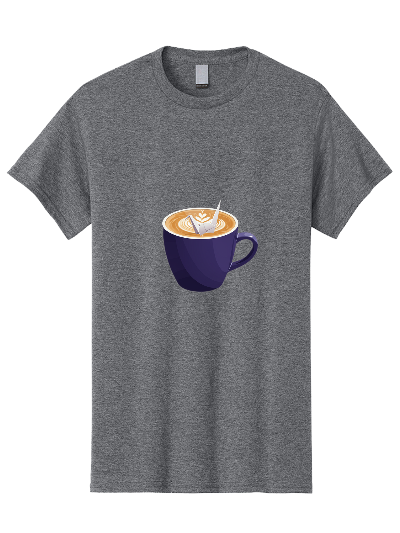 Coffee-Cup-12 Men'S Graphic Tee, 100% Cotton, Comfortable Casual Summer Wear, Machine Washable, Coffee Latte, Cappuccino Art, Espresso Drink, Dark Blue Cup, White Foam, Leaf Design, Coffee Culture, Morning Routine, Beverage Illustration, Baa346