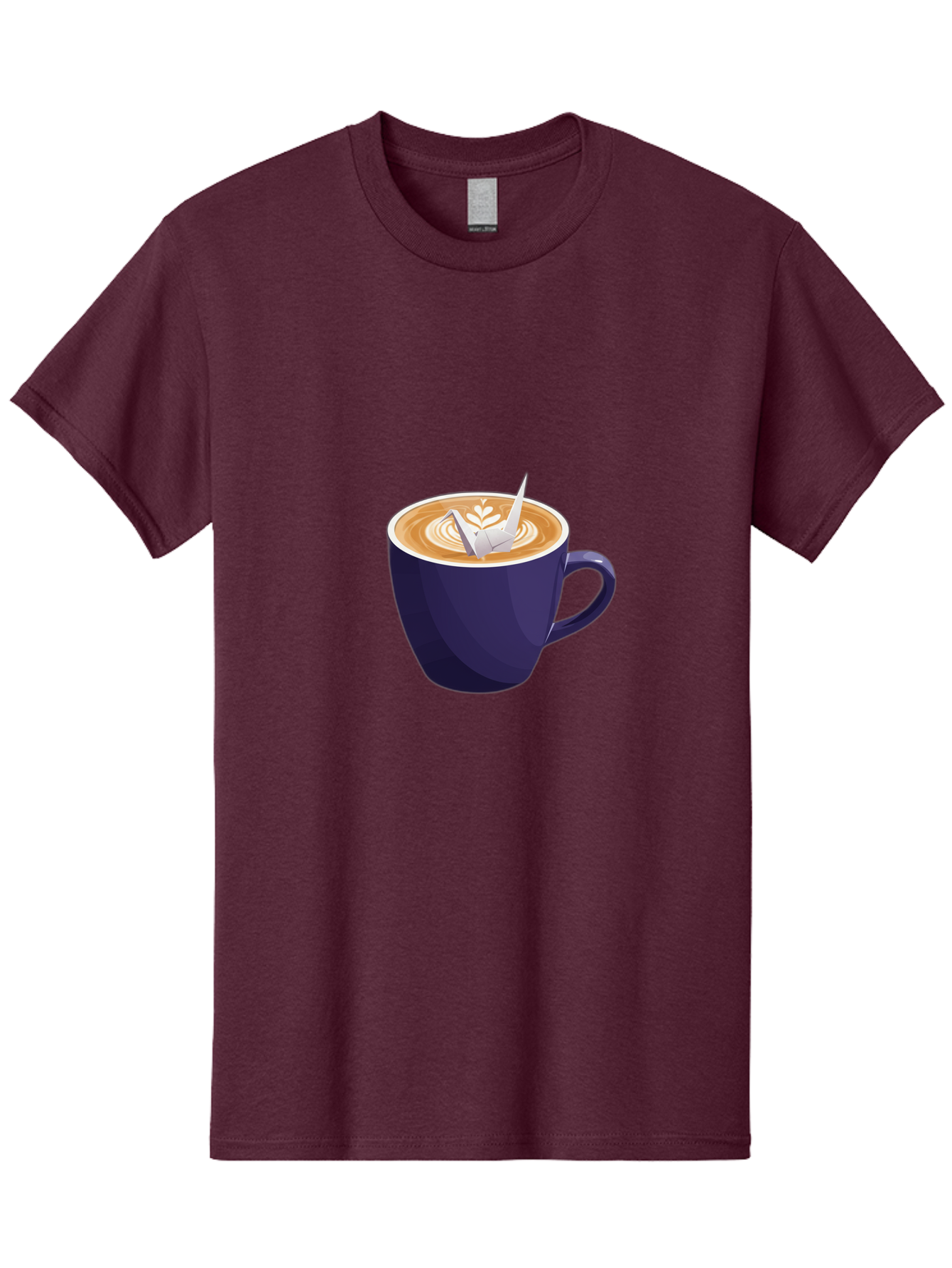 Coffee-Cup-12 Men'S Graphic Tee, 100% Cotton, Comfortable Casual Summer Wear, Machine Washable, Coffee Latte, Cappuccino Art, Espresso Drink, Dark Blue Cup, White Foam, Leaf Design, Coffee Culture, Morning Routine, Beverage Illustration, Baa346
