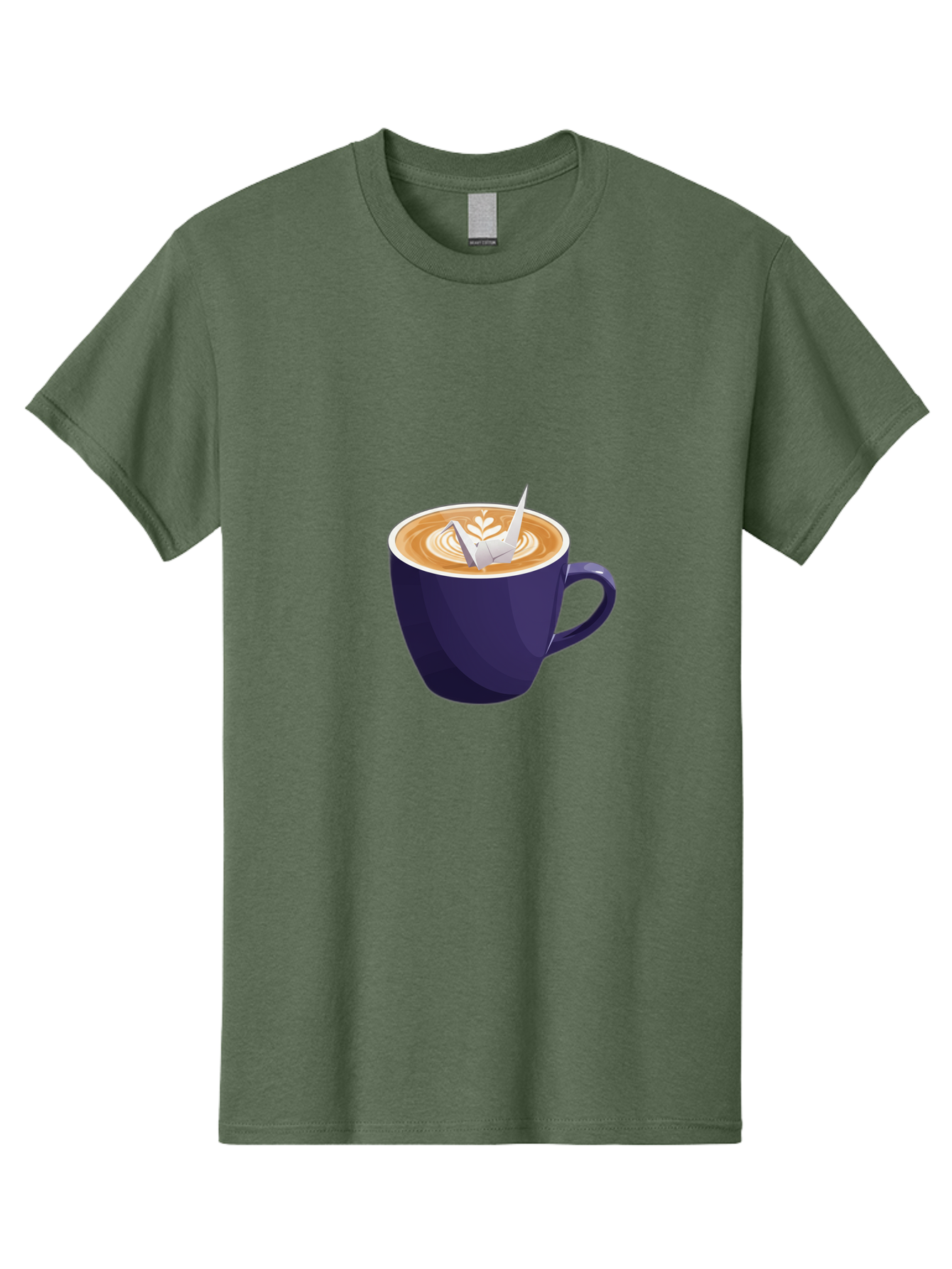 Coffee-Cup-12 Men'S Graphic Tee, 100% Cotton, Comfortable Casual Summer Wear, Machine Washable, Coffee Latte, Cappuccino Art, Espresso Drink, Dark Blue Cup, White Foam, Leaf Design, Coffee Culture, Morning Routine, Beverage Illustration, Baa346