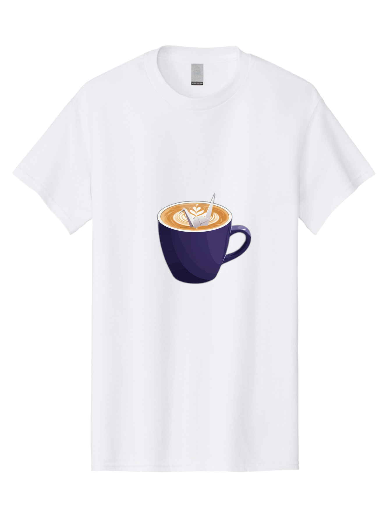 Coffee-Cup-12 Men'S Graphic Tee, 100% Cotton, Comfortable Casual Summer Wear, Machine Washable, Coffee Latte, Cappuccino Art, Espresso Drink, Dark Blue Cup, White Foam, Leaf Design, Coffee Culture, Morning Routine, Beverage Illustration, Baa346