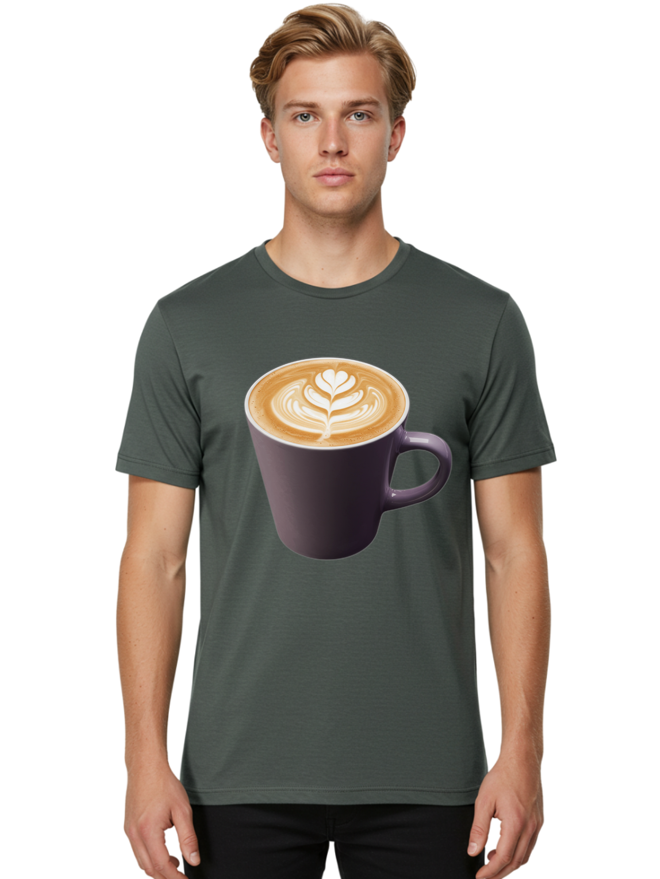 Coffee-Cup-14 Men'S Graphic Tee, 100% Cotton, Comfortable Casual Summer Wear, Machine Washable, Coffee Cup, Latte Art, Leaf Design, Espresso, Coffee Culture, Morning Coffee, Coffee Break, Caffeine, Coffee Drink Baa348