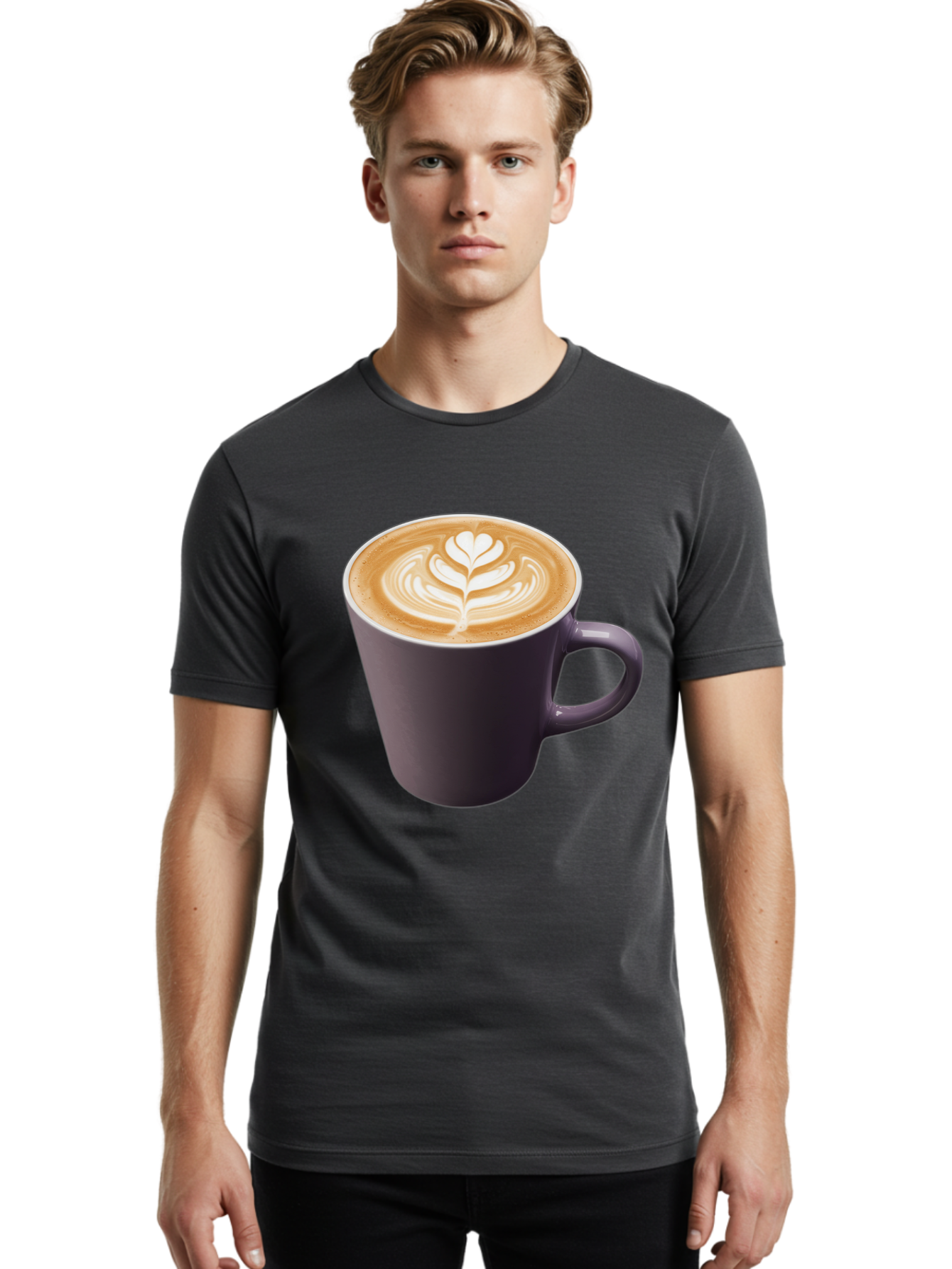 Coffee-Cup-14 Men'S Graphic Tee, 100% Cotton, Comfortable Casual Summer Wear, Machine Washable, Coffee Cup, Latte Art, Leaf Design, Espresso, Coffee Culture, Morning Coffee, Coffee Break, Caffeine, Coffee Drink Baa348