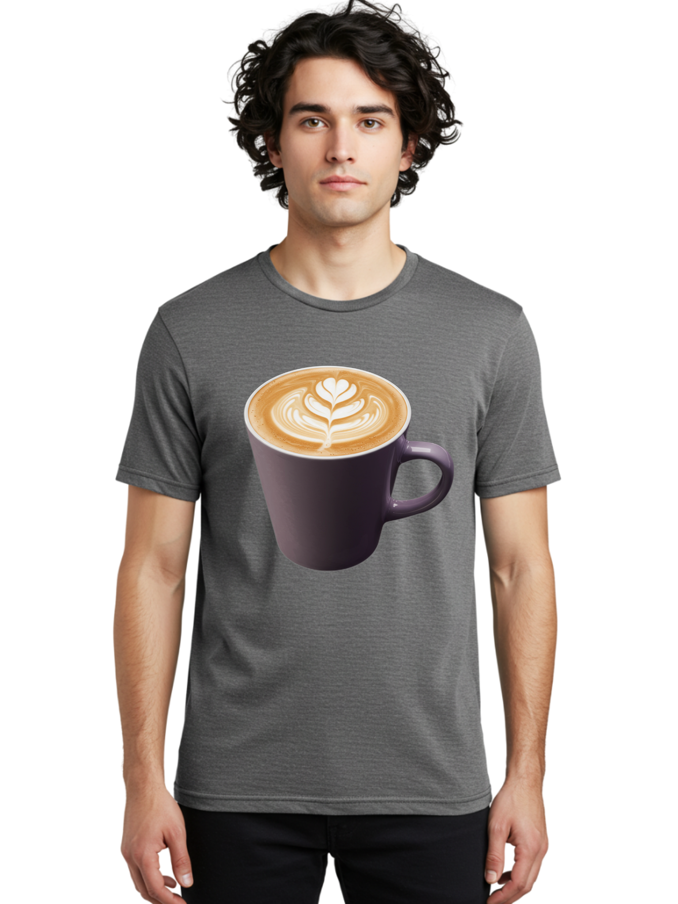 Coffee-Cup-14 Men'S Graphic Tee, 100% Cotton, Comfortable Casual Summer Wear, Machine Washable, Coffee Cup, Latte Art, Leaf Design, Espresso, Coffee Culture, Morning Coffee, Coffee Break, Caffeine, Coffee Drink Baa348