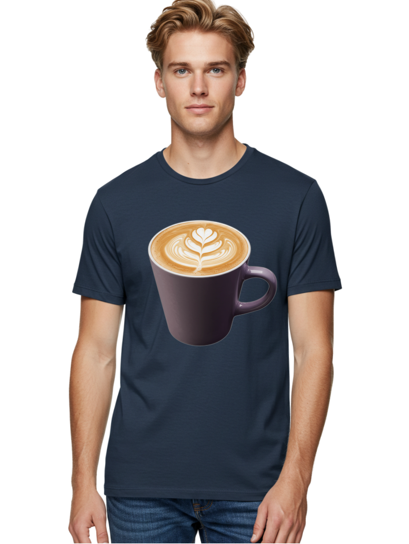 Coffee-Cup-14 Men'S Graphic Tee, 100% Cotton, Comfortable Casual Summer Wear, Machine Washable, Coffee Cup, Latte Art, Leaf Design, Espresso, Coffee Culture, Morning Coffee, Coffee Break, Caffeine, Coffee Drink Baa348