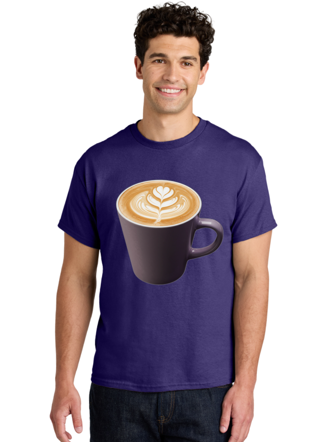 Coffee-Cup-14 Men'S Graphic Tee, 100% Cotton, Comfortable Casual Summer Wear, Machine Washable, Coffee Cup, Latte Art, Leaf Design, Espresso, Coffee Culture, Morning Coffee, Coffee Break, Caffeine, Coffee Drink Baa348