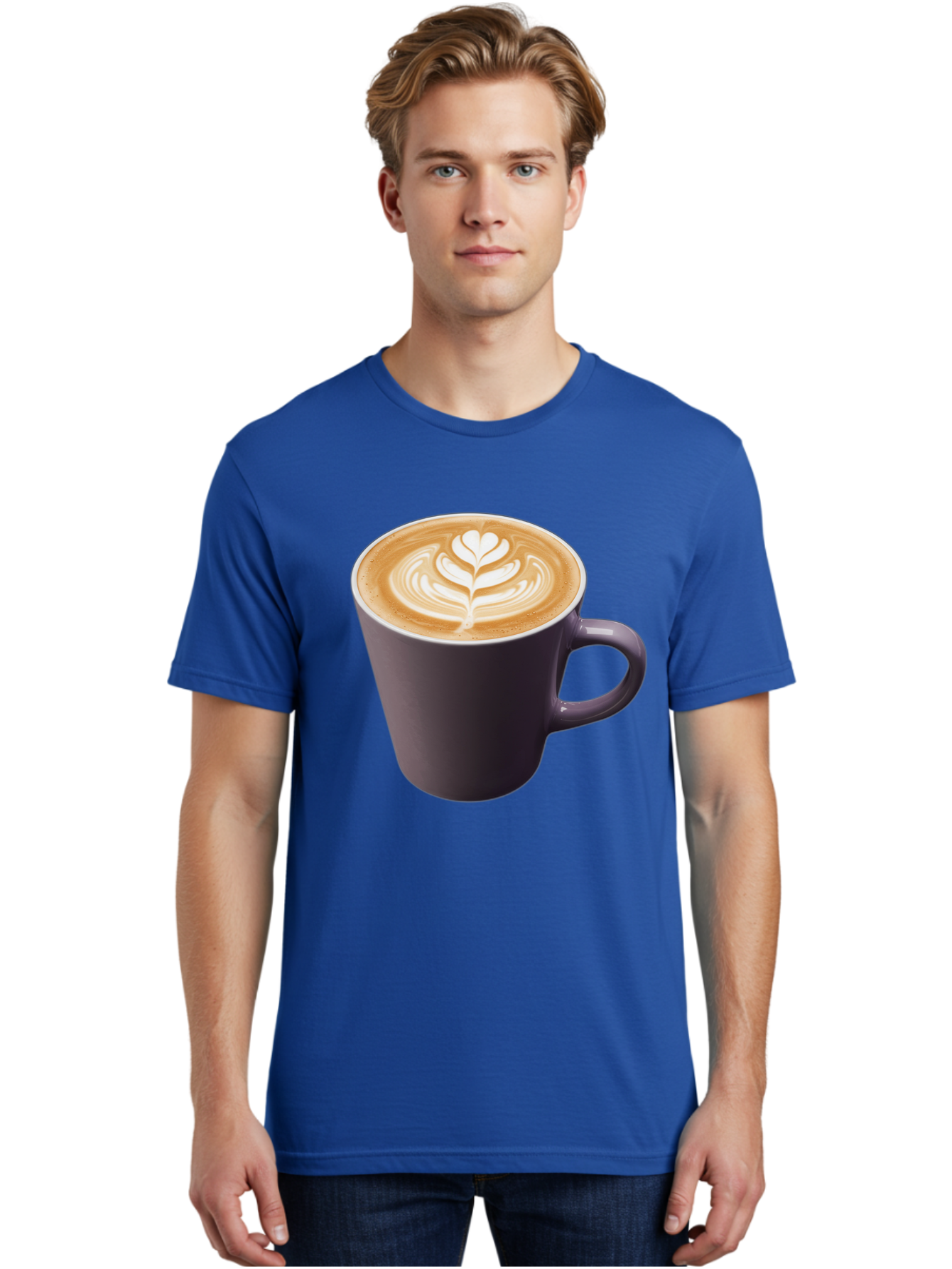 Coffee-Cup-14 Men'S Graphic Tee, 100% Cotton, Comfortable Casual Summer Wear, Machine Washable, Coffee Cup, Latte Art, Leaf Design, Espresso, Coffee Culture, Morning Coffee, Coffee Break, Caffeine, Coffee Drink Baa348