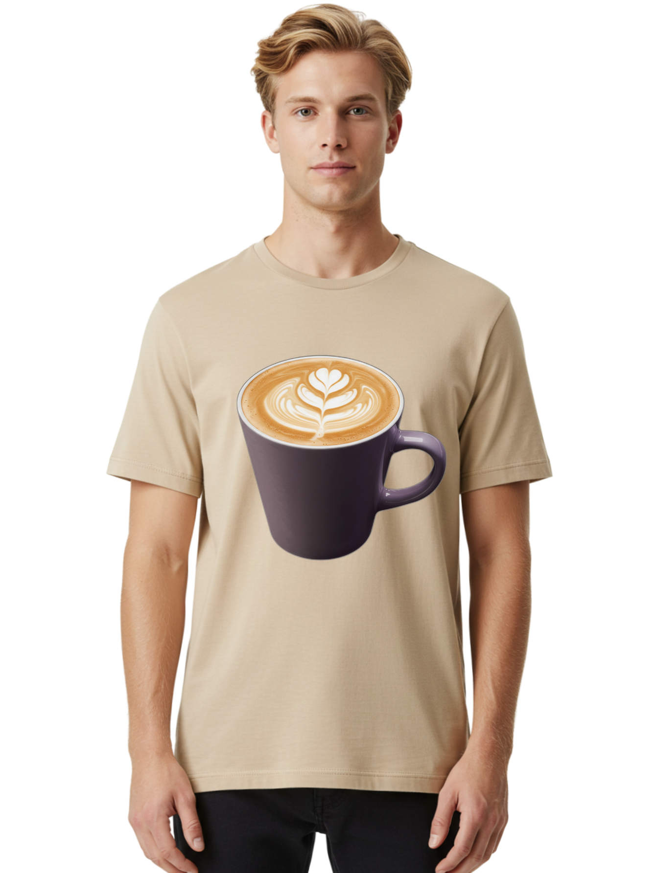 Coffee-Cup-14 Men'S Graphic Tee, 100% Cotton, Comfortable Casual Summer Wear, Machine Washable, Coffee Cup, Latte Art, Leaf Design, Espresso, Coffee Culture, Morning Coffee, Coffee Break, Caffeine, Coffee Drink Baa348