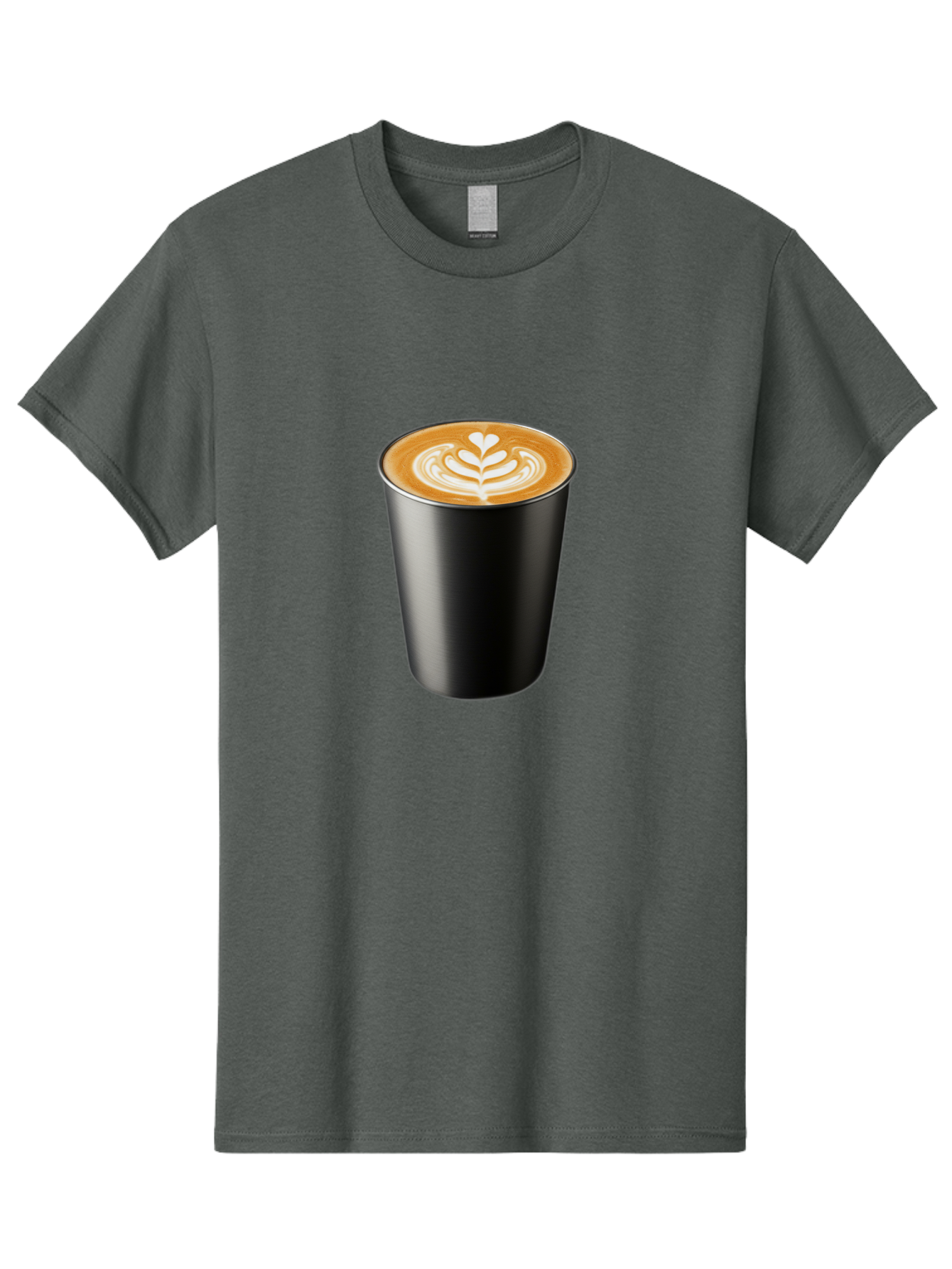 Coffee-Cup-15 Men'S Graphic Tee, 100% Cotton, Comfortable Casual Summer Wear, Machine Washable, Coffee Cup, Black Cup, Latte Art, Espresso, Coffee Drink, Heart Design, White Foam, Takeaway Coffee, Coffee Culture Baa349