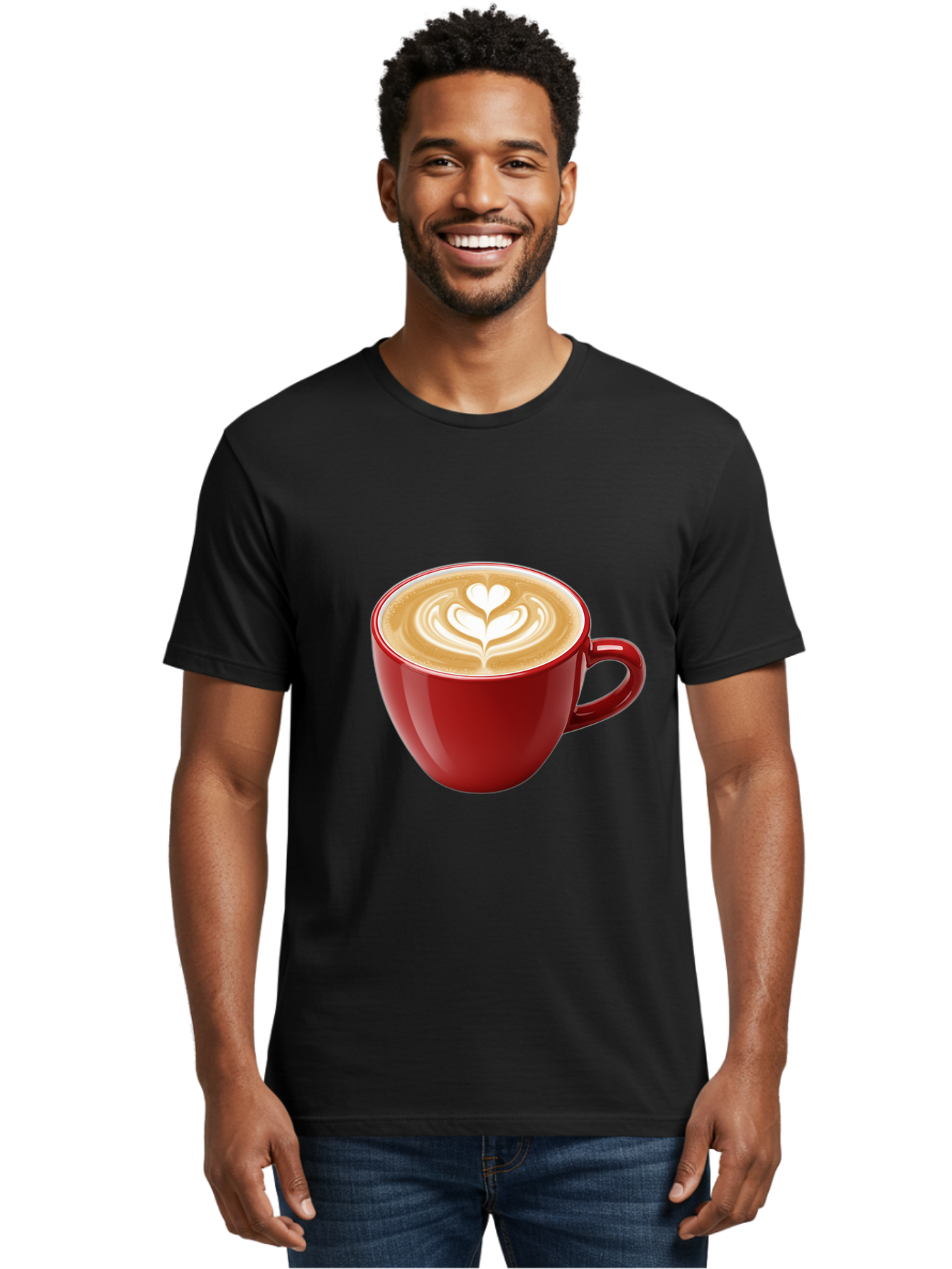 Coffee-Cup-16 Men'S Graphic Tee, 100% Cotton, Comfortable Casual Summer Wear, Machine Washable, Coffee Cup, Latte Art, Heart Design, Red Coffee Mug, Crema-Topped Coffee, Coffee Drink, Espresso Art Baa350