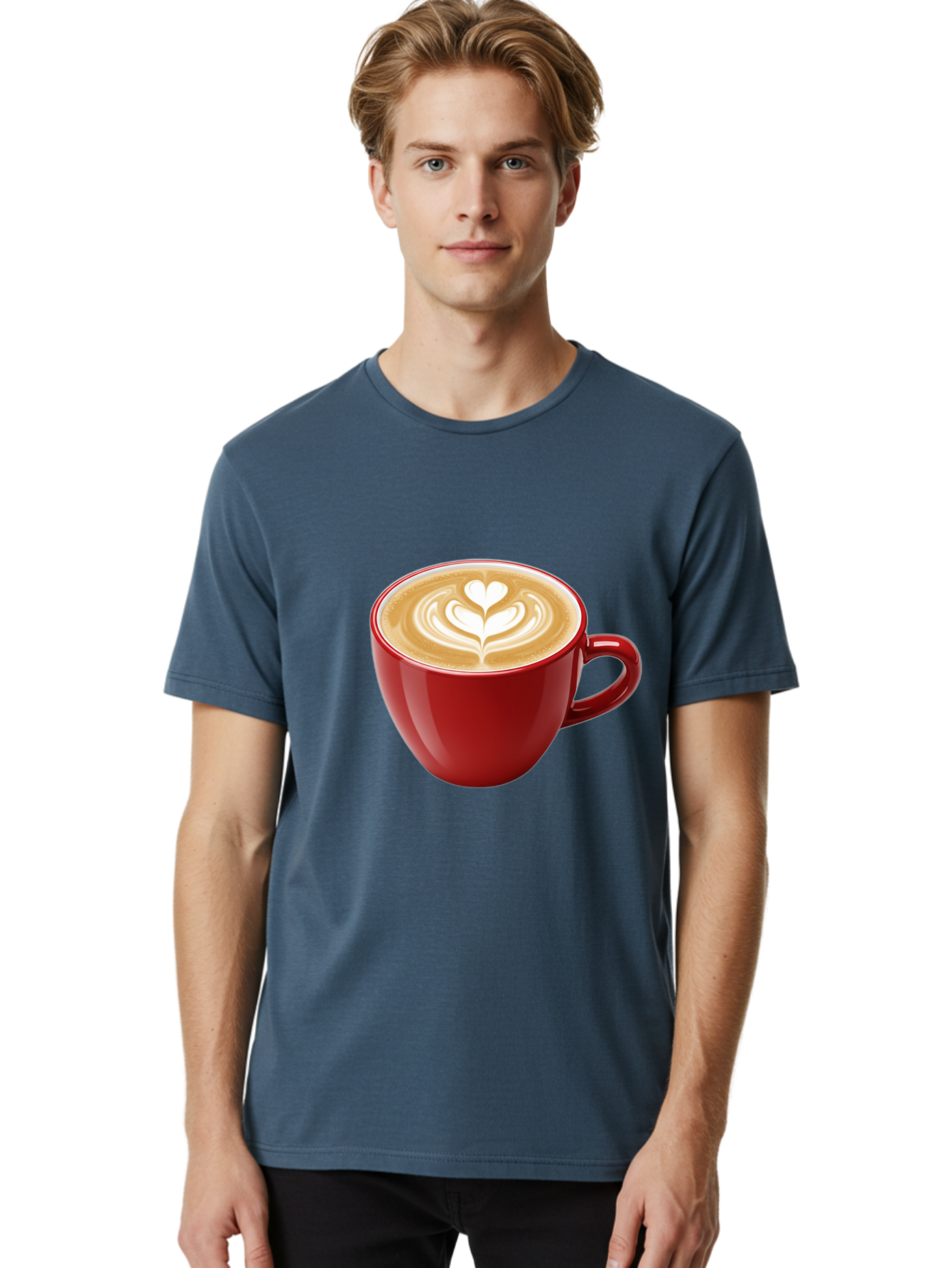 Coffee-Cup-16 Men'S Graphic Tee, 100% Cotton, Comfortable Casual Summer Wear, Machine Washable, Coffee Cup, Latte Art, Heart Design, Red Coffee Mug, Crema-Topped Coffee, Coffee Drink, Espresso Art Baa350