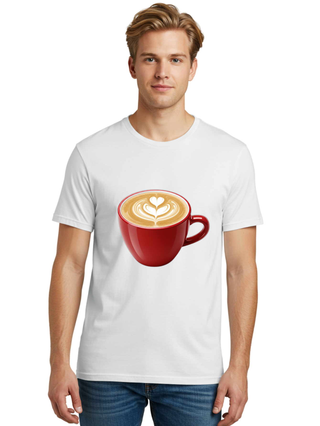 Coffee-Cup-16 Men'S Graphic Tee, 100% Cotton, Comfortable Casual Summer Wear, Machine Washable, Coffee Cup, Latte Art, Heart Design, Red Coffee Mug, Crema-Topped Coffee, Coffee Drink, Espresso Art Baa350