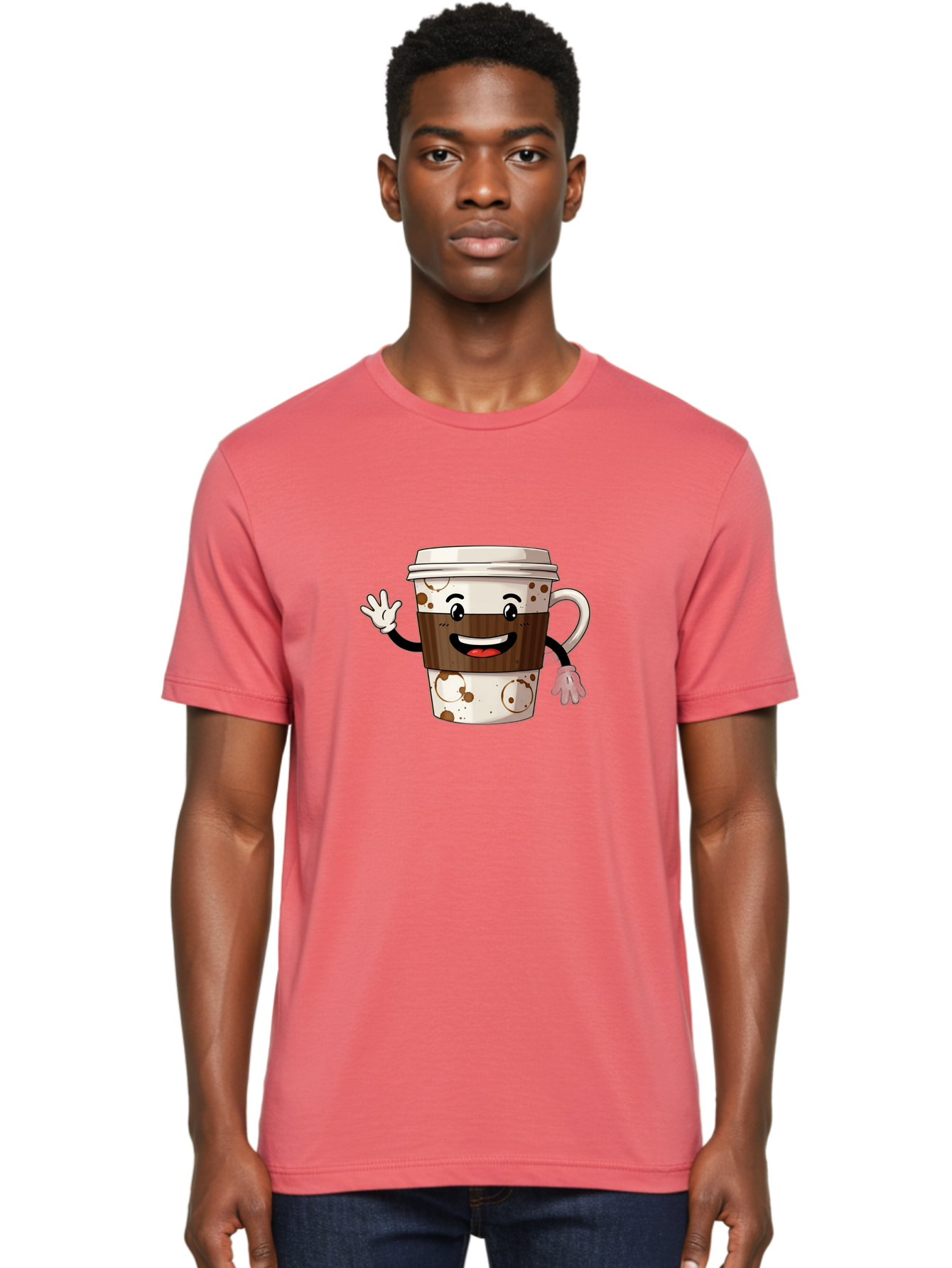 Coffee-Cup-2 Men'S Graphic Tee, 100% Cotton, Comfortable Casual Summer Wear, Machine Washable, Coffee Cup Character, Cartoon Coffee Cup, Smiling Coffee, Coffee Lover, Coffee Time, Morning Pick-Me-Up, To-Go Coffee, Cappuccino Art, Baa352
