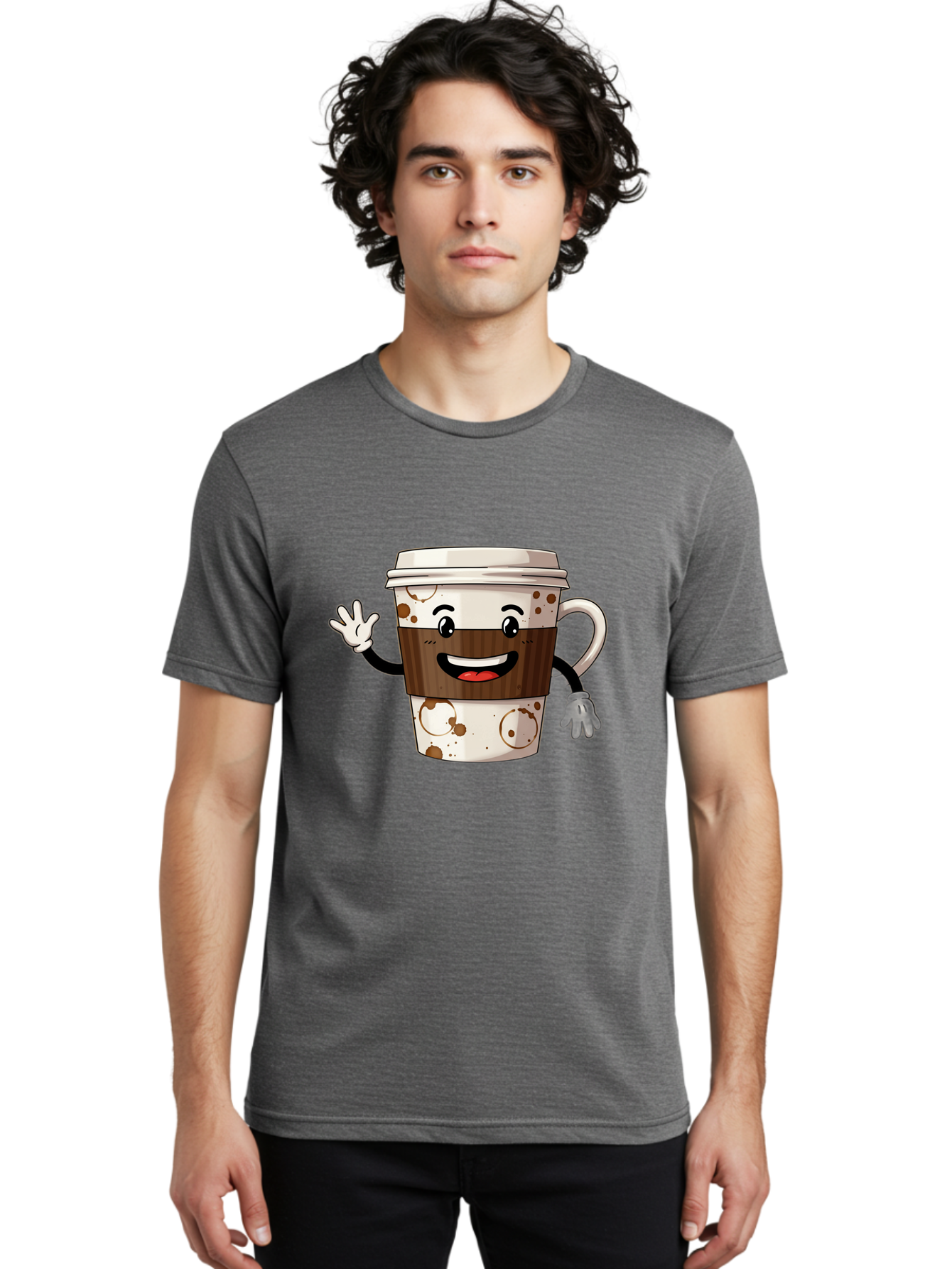 Coffee-Cup-2 Men'S Graphic Tee, 100% Cotton, Comfortable Casual Summer Wear, Machine Washable, Coffee Cup Character, Cartoon Coffee Cup, Smiling Coffee, Coffee Lover, Coffee Time, Morning Pick-Me-Up, To-Go Coffee, Cappuccino Art, Baa352