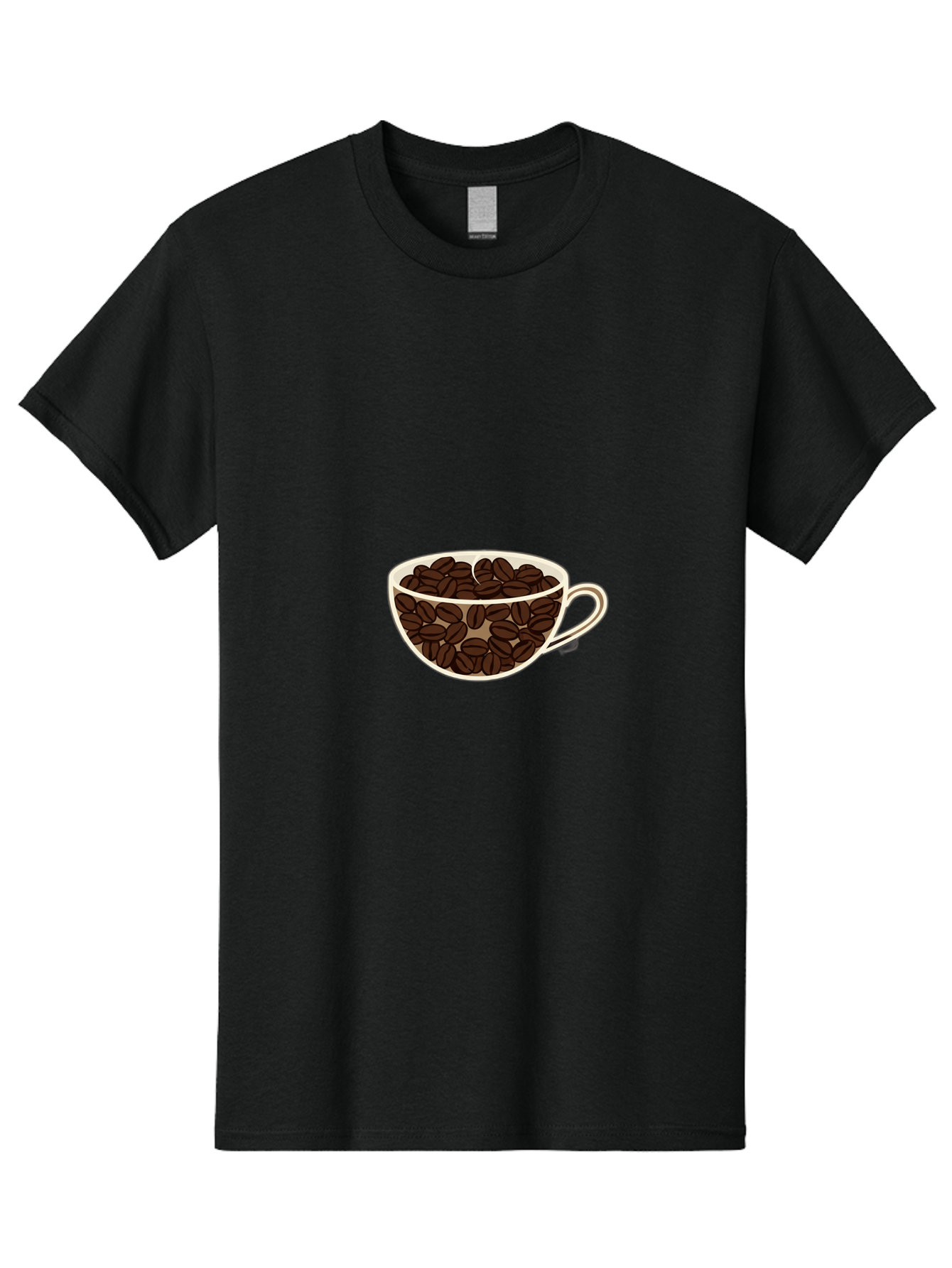 Coffee-Cup-4 Men'S Graphic Tee, 100% Cotton, Comfortable Casual Summer Wear, Machine Washable, Coffee Beans In A Cup, Coffee Cup, Coffee Beans, Brown Coffee Beans, White Porcelain Cup, Simple Design, Minimalistic Art, Coffee Illustration, Baa354