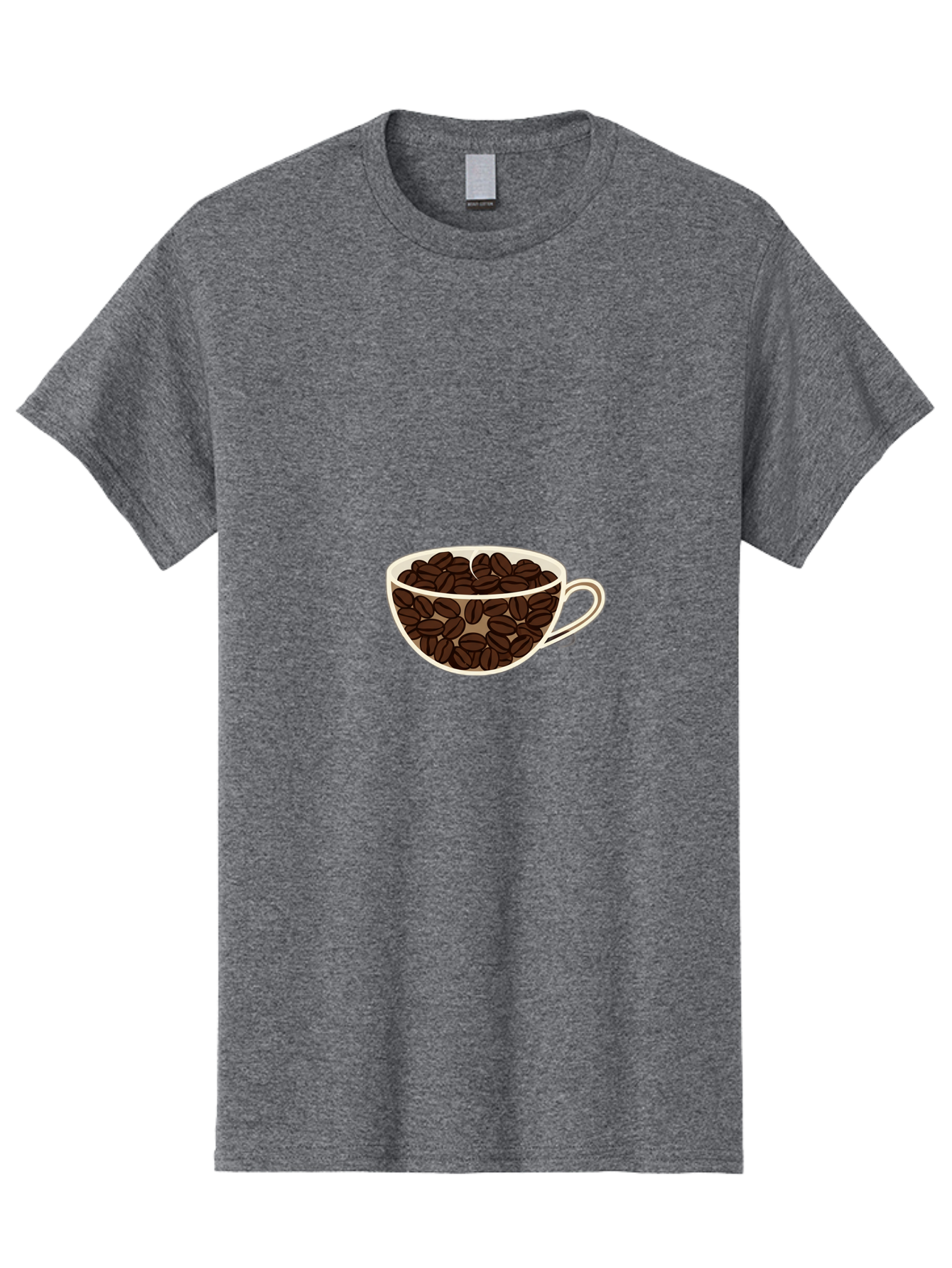 Coffee-Cup-4 Men'S Graphic Tee, 100% Cotton, Comfortable Casual Summer Wear, Machine Washable, Coffee Beans In A Cup, Coffee Cup, Coffee Beans, Brown Coffee Beans, White Porcelain Cup, Simple Design, Minimalistic Art, Coffee Illustration, Baa354