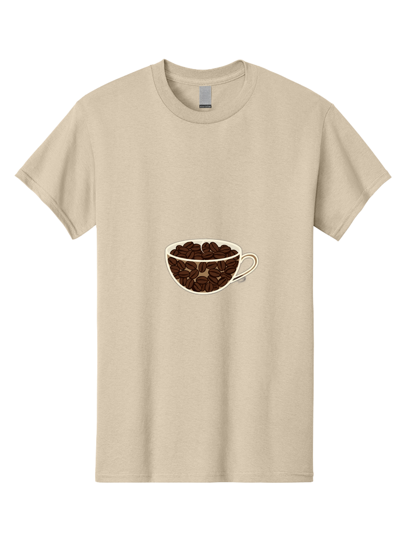 Coffee-Cup-4 Men'S Graphic Tee, 100% Cotton, Comfortable Casual Summer Wear, Machine Washable, Coffee Beans In A Cup, Coffee Cup, Coffee Beans, Brown Coffee Beans, White Porcelain Cup, Simple Design, Minimalistic Art, Coffee Illustration, Baa354