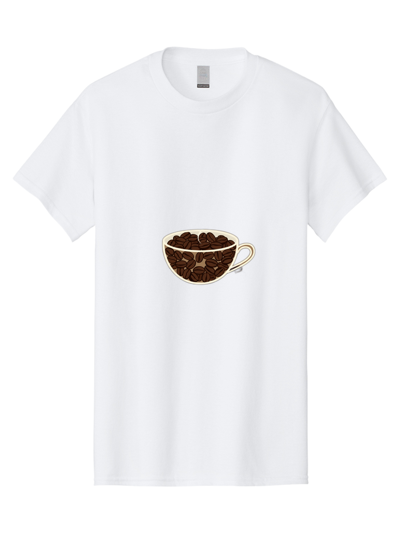 Coffee-Cup-4 Men'S Graphic Tee, 100% Cotton, Comfortable Casual Summer Wear, Machine Washable, Coffee Beans In A Cup, Coffee Cup, Coffee Beans, Brown Coffee Beans, White Porcelain Cup, Simple Design, Minimalistic Art, Coffee Illustration, Baa354