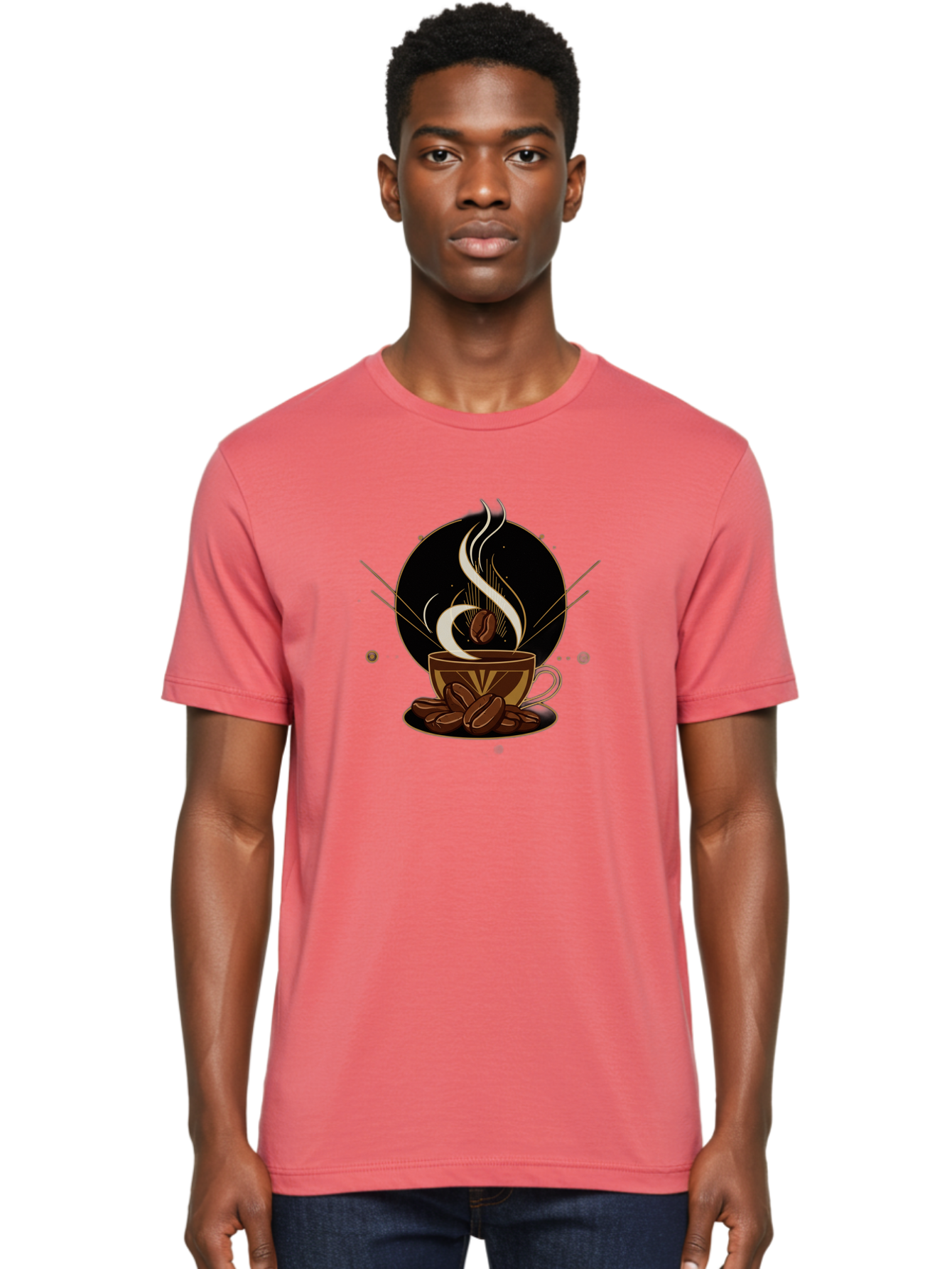 Coffee-Cup-7 Men'S Graphic Tee, 100% Cotton, Comfortable Casual Summer Wear, Machine Washable, Steaming Hot Coffee, Coffee Cup, Coffee Beans, Brown Tones, Abstract Shapes, Minimalist Design, Coffee Lover, Morning Pick-Me-Up, Caffeine Fix, Baa357
