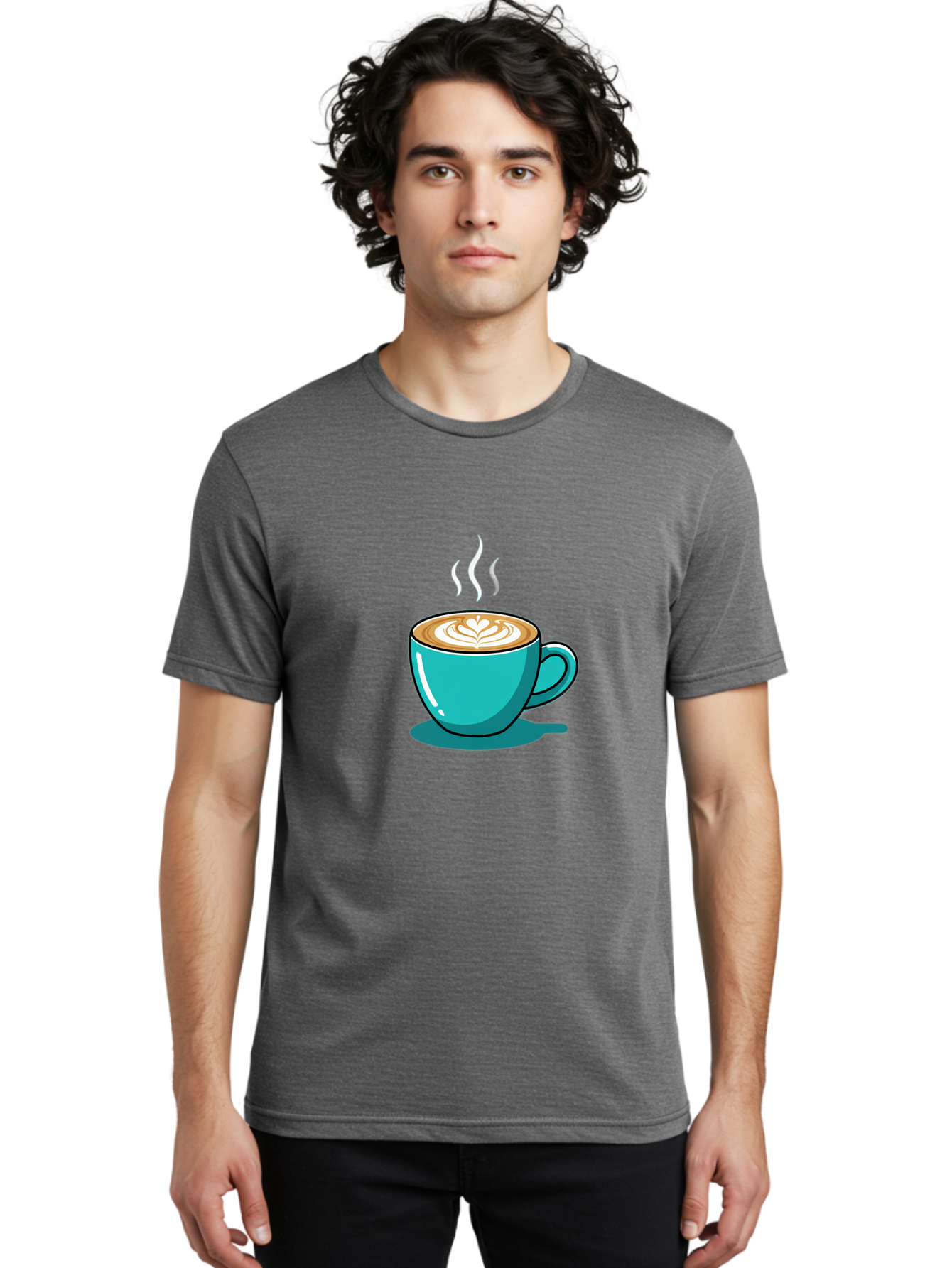Coffee-Cup-9 Men'S Graphic Tee, 100% Cotton, Comfortable Casual Summer Wear, Machine Washable, Steaming Hot Coffee, Latte Art, Coffee Break, Morning Pick-Me-Up, Coffee Culture, Caffeine Fix, Teal Coffee Cup Baa359