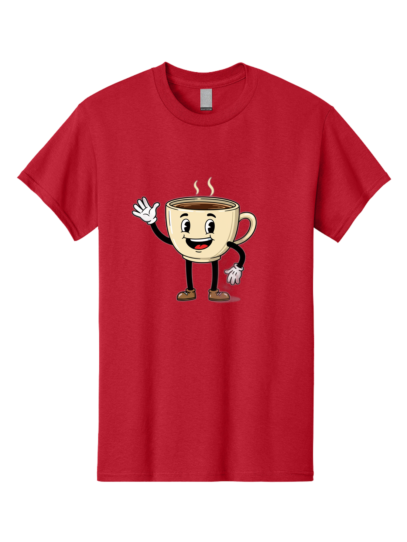 Coffee-Cup-Character-1 Men'S Graphic Tee, 100% Cotton, Comfortable Casual Summer Wear, Machine Washable, Smiling Coffee Cup, Cartoon Character, Steaming Hot Coffee, Waving Hand, Happy Face, Coffee Lover, Morning Pick-Me-Up, Caffeine Boost Baa360