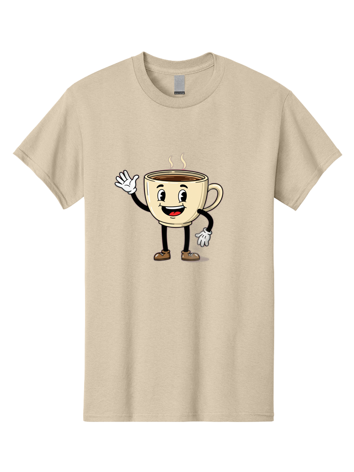 Coffee-Cup-Character-1 Men'S Graphic Tee, 100% Cotton, Comfortable Casual Summer Wear, Machine Washable, Smiling Coffee Cup, Cartoon Character, Steaming Hot Coffee, Waving Hand, Happy Face, Coffee Lover, Morning Pick-Me-Up, Caffeine Boost Baa360