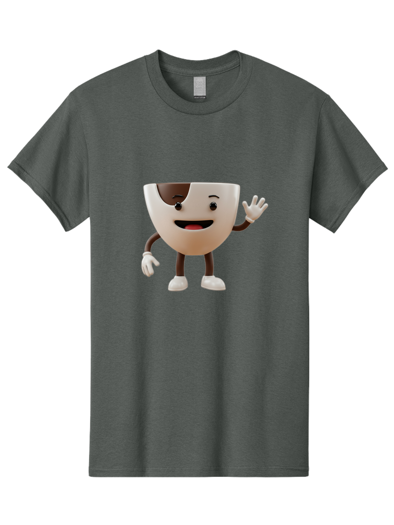 Coffee-Cup-Character-2 Men'S Graphic Tee, 100% Cotton, Comfortable Casual Summer Wear, Machine Washable, Cartoon Coffee Cup, Cute Character, Smiling Face, Waving Hand, Coffee Lover, Animated Mascot, Fun Design, Playful Illustration, Baa361
