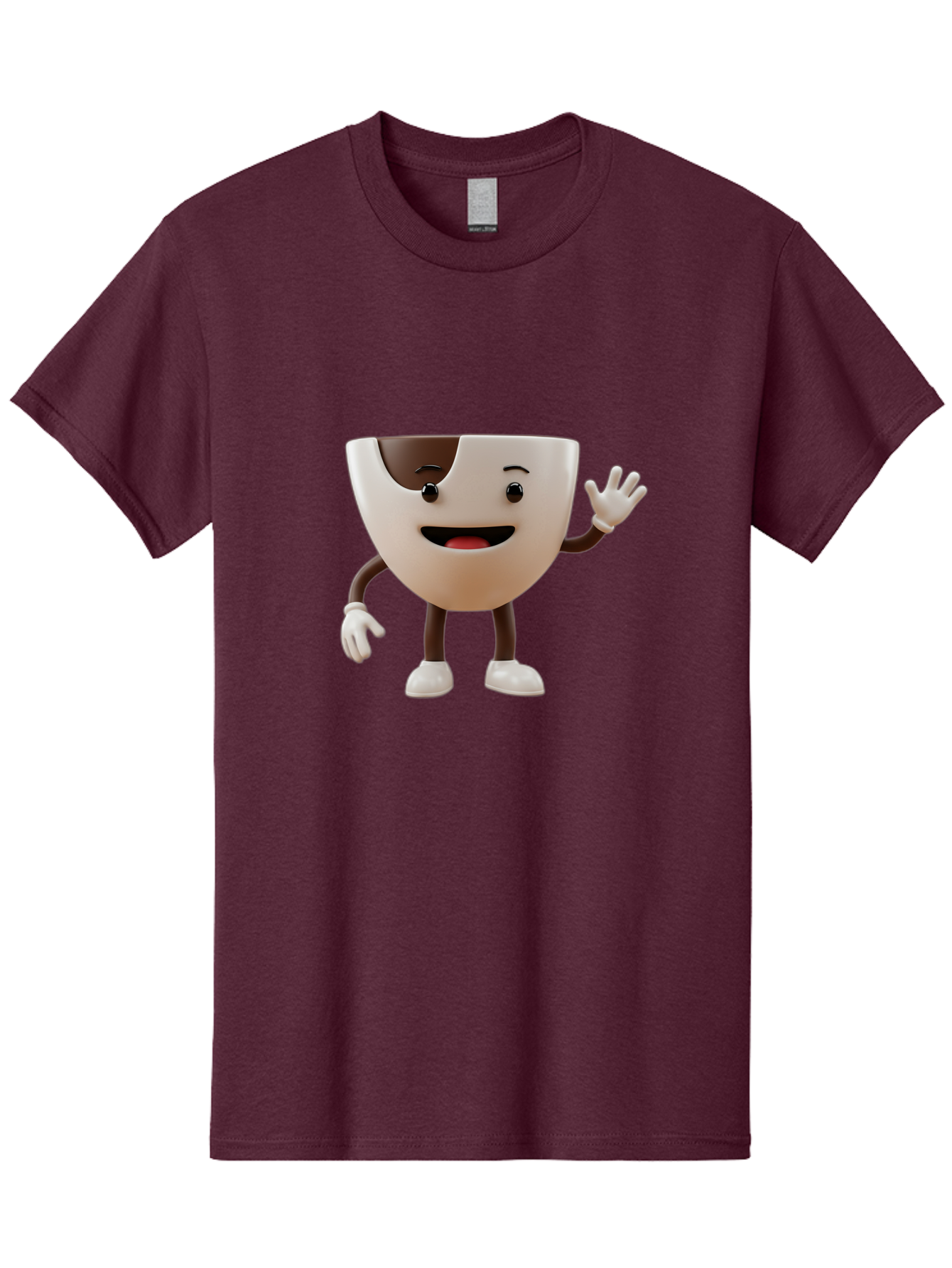 Coffee-Cup-Character-2 Men'S Graphic Tee, 100% Cotton, Comfortable Casual Summer Wear, Machine Washable, Cartoon Coffee Cup, Cute Character, Smiling Face, Waving Hand, Coffee Lover, Animated Mascot, Fun Design, Playful Illustration, Baa361