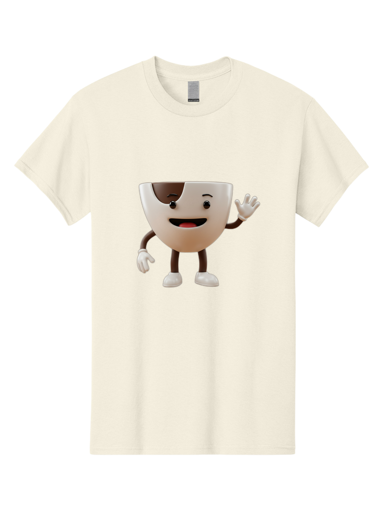 Coffee-Cup-Character-2 Men'S Graphic Tee, 100% Cotton, Comfortable Casual Summer Wear, Machine Washable, Cartoon Coffee Cup, Cute Character, Smiling Face, Waving Hand, Coffee Lover, Animated Mascot, Fun Design, Playful Illustration, Baa361