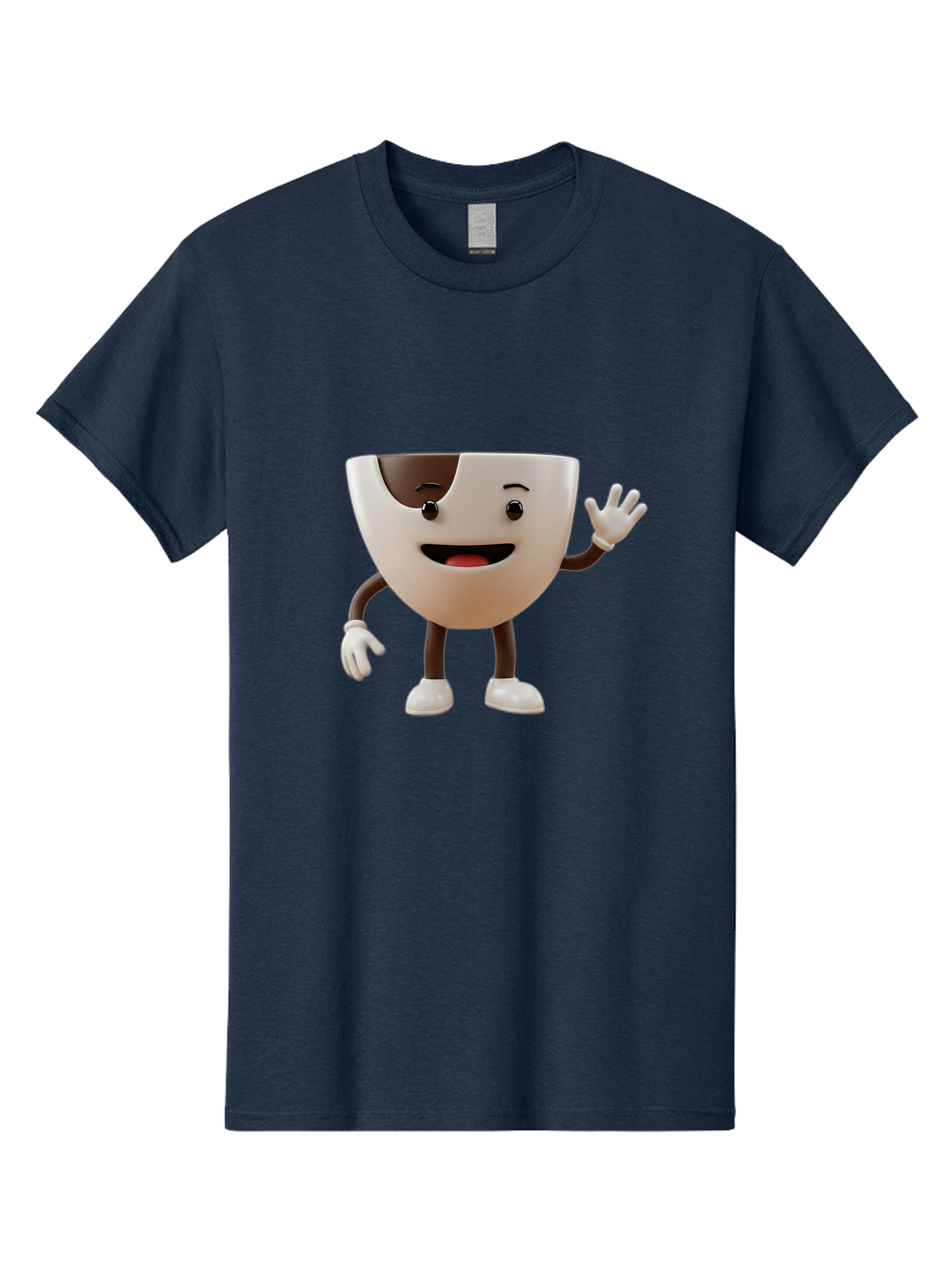 Coffee-Cup-Character-2 Men'S Graphic Tee, 100% Cotton, Comfortable Casual Summer Wear, Machine Washable, Cartoon Coffee Cup, Cute Character, Smiling Face, Waving Hand, Coffee Lover, Animated Mascot, Fun Design, Playful Illustration, Baa361