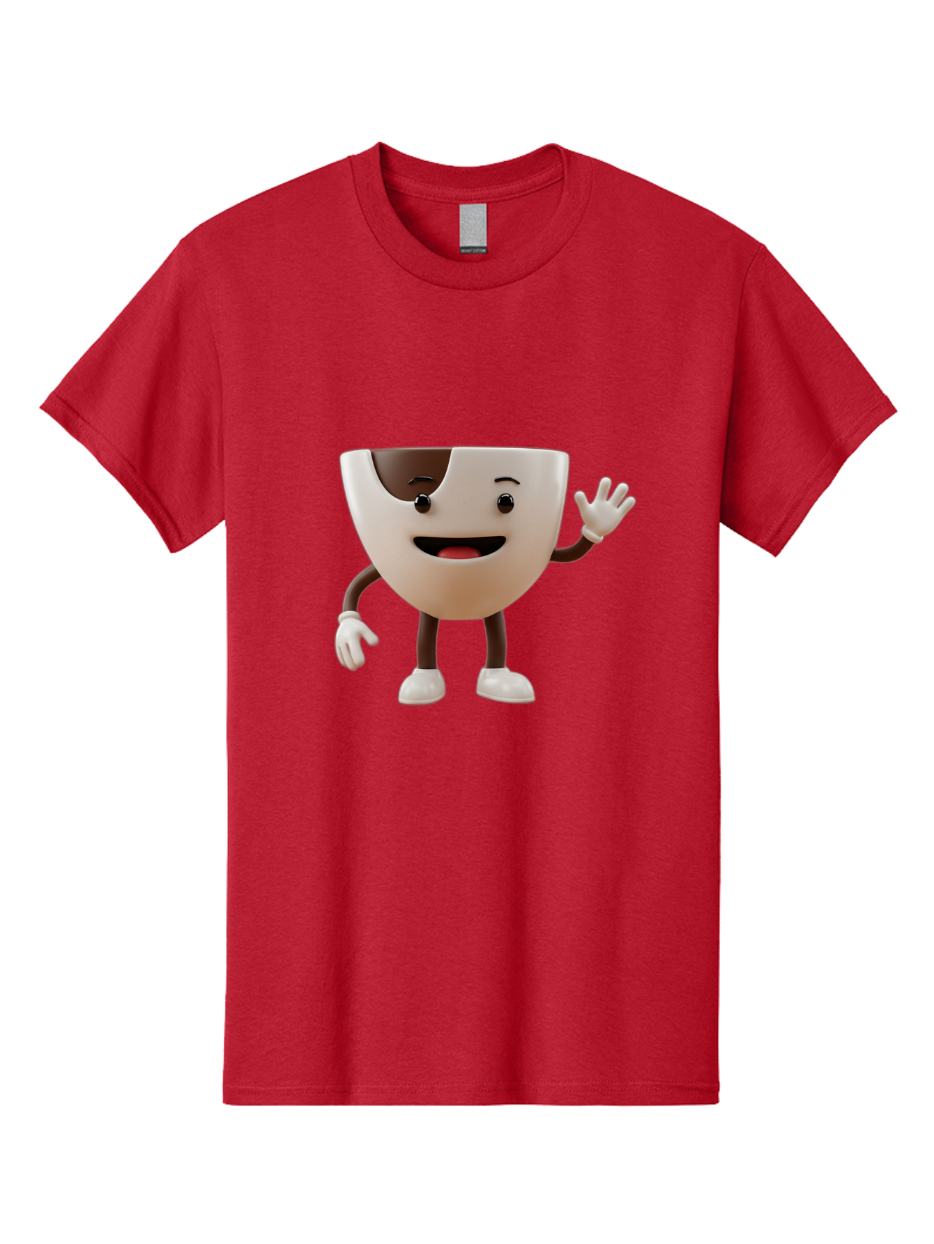 Coffee-Cup-Character-2 Men'S Graphic Tee, 100% Cotton, Comfortable Casual Summer Wear, Machine Washable, Cartoon Coffee Cup, Cute Character, Smiling Face, Waving Hand, Coffee Lover, Animated Mascot, Fun Design, Playful Illustration, Baa361