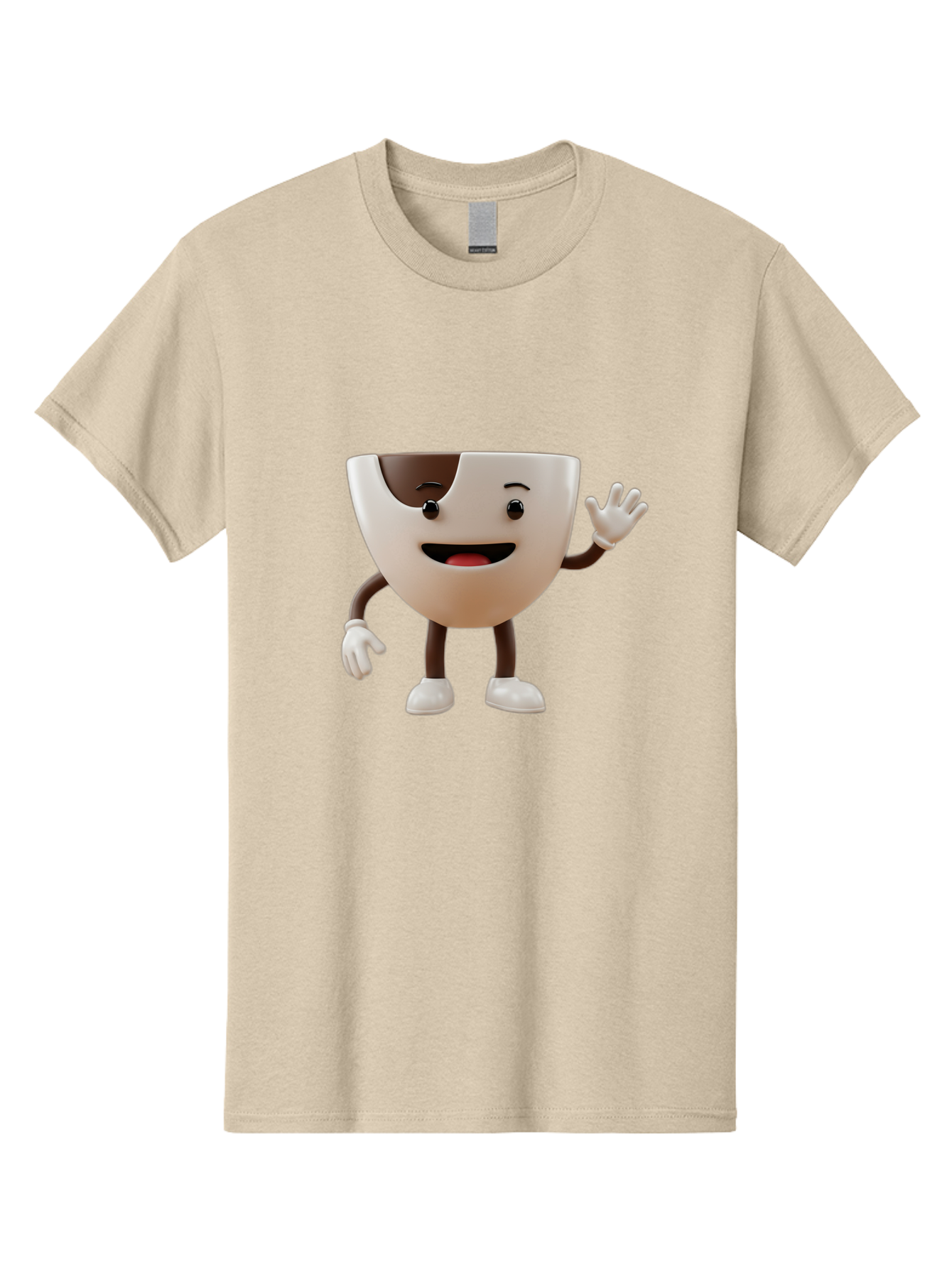 Coffee-Cup-Character-2 Men'S Graphic Tee, 100% Cotton, Comfortable Casual Summer Wear, Machine Washable, Cartoon Coffee Cup, Cute Character, Smiling Face, Waving Hand, Coffee Lover, Animated Mascot, Fun Design, Playful Illustration, Baa361
