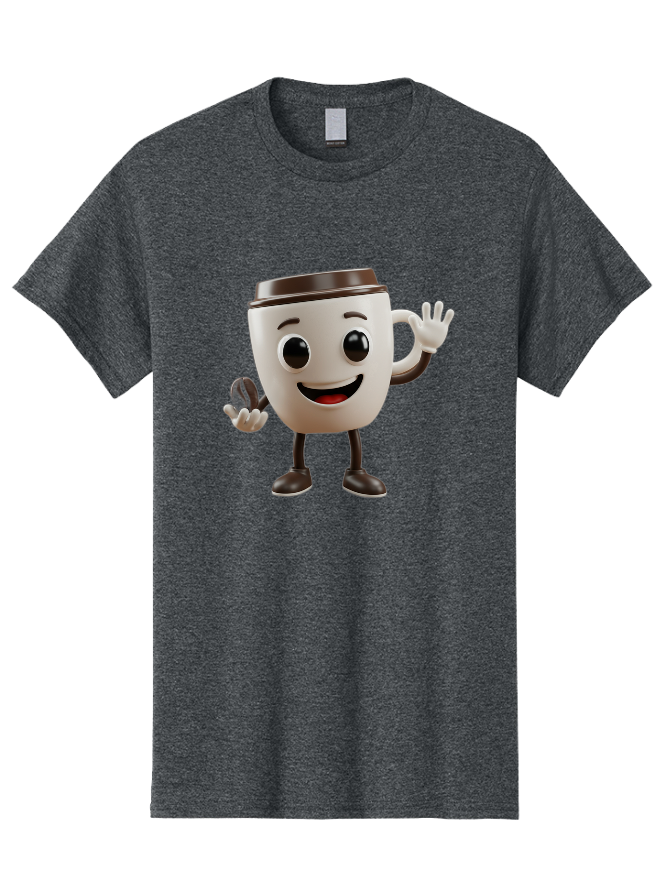 Coffee-Cup-Mascot Men'S Graphic Tee, 100% Cotton, Comfortable Casual Summer Wear, Machine Washable, Cartoon Coffee Cup, Smiling Face, Waving Hands, Black Accents, Coffee To Go, Playful Character, Morning Pick-Me-Up, Caffeinated Fun Baa363