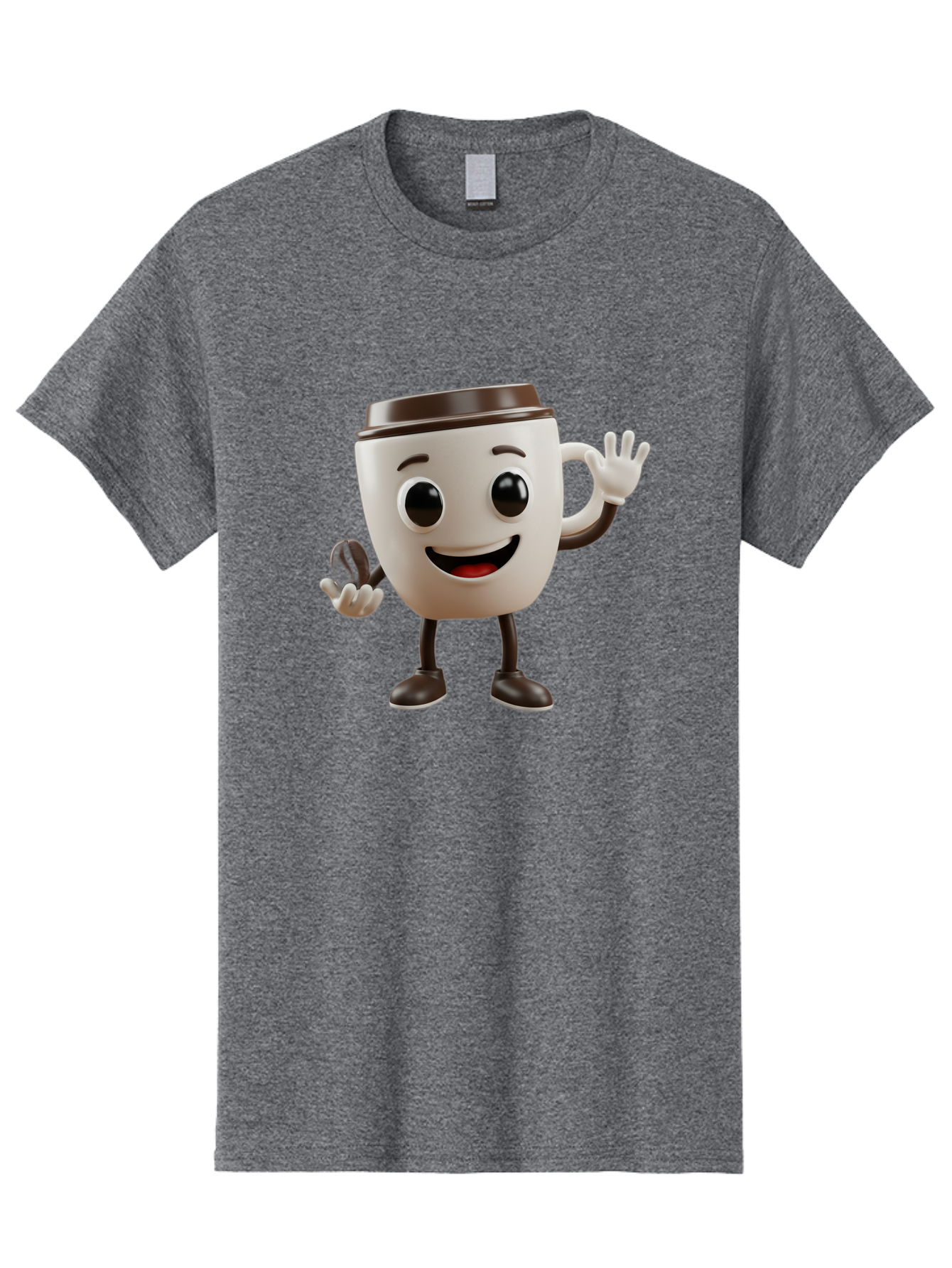 Coffee-Cup-Mascot Men'S Graphic Tee, 100% Cotton, Comfortable Casual Summer Wear, Machine Washable, Cartoon Coffee Cup, Smiling Face, Waving Hands, Black Accents, Coffee To Go, Playful Character, Morning Pick-Me-Up, Caffeinated Fun Baa363