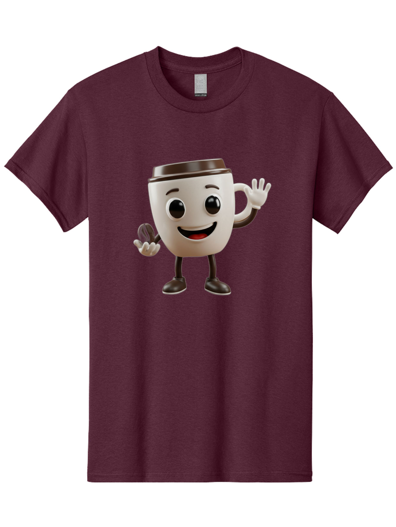 Coffee-Cup-Mascot Men'S Graphic Tee, 100% Cotton, Comfortable Casual Summer Wear, Machine Washable, Cartoon Coffee Cup, Smiling Face, Waving Hands, Black Accents, Coffee To Go, Playful Character, Morning Pick-Me-Up, Caffeinated Fun Baa363