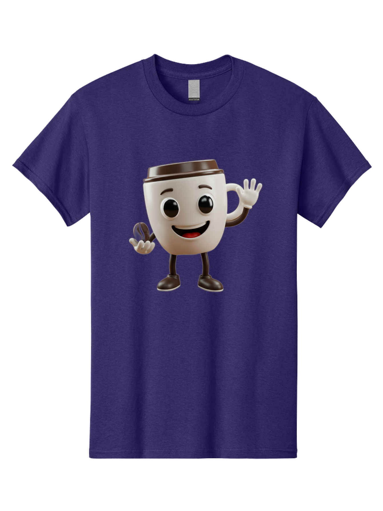Coffee-Cup-Mascot Men'S Graphic Tee, 100% Cotton, Comfortable Casual Summer Wear, Machine Washable, Cartoon Coffee Cup, Smiling Face, Waving Hands, Black Accents, Coffee To Go, Playful Character, Morning Pick-Me-Up, Caffeinated Fun Baa363