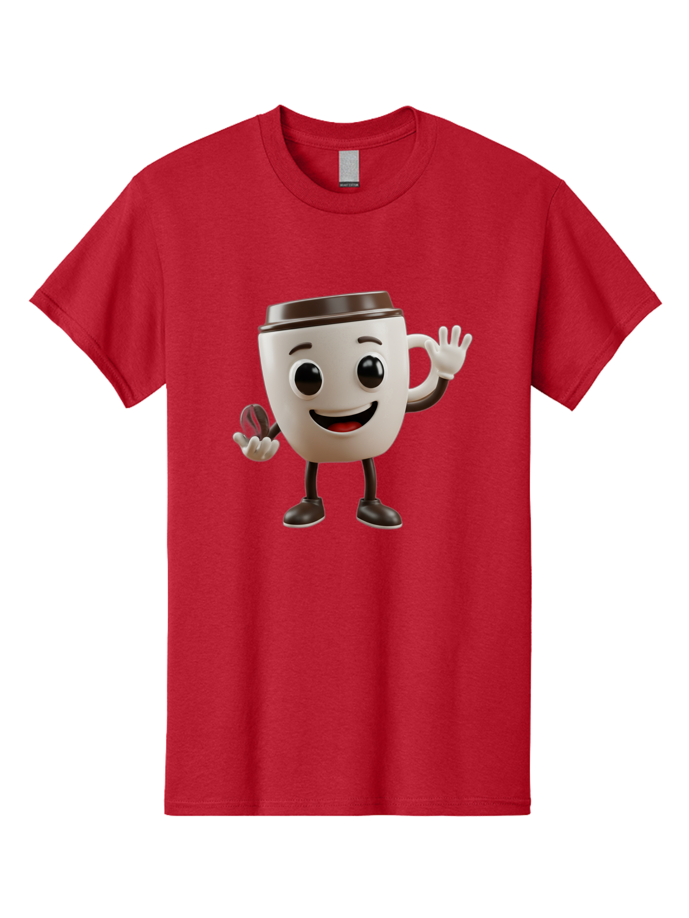 Coffee-Cup-Mascot Men'S Graphic Tee, 100% Cotton, Comfortable Casual Summer Wear, Machine Washable, Cartoon Coffee Cup, Smiling Face, Waving Hands, Black Accents, Coffee To Go, Playful Character, Morning Pick-Me-Up, Caffeinated Fun Baa363