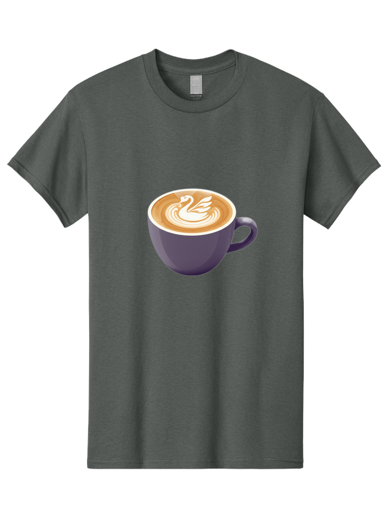 Coffee-Cup-With-Swan Men'S Graphic Tee, 100% Cotton, Comfortable Casual Summer Wear, Machine Washable, Coffee Cup, Cappuccino, Latte Art, Swan Design, Purple Cup, White Foam, Coffee Drink, Cafe Culture, Morning Coffee, Coffee Lover Baa365