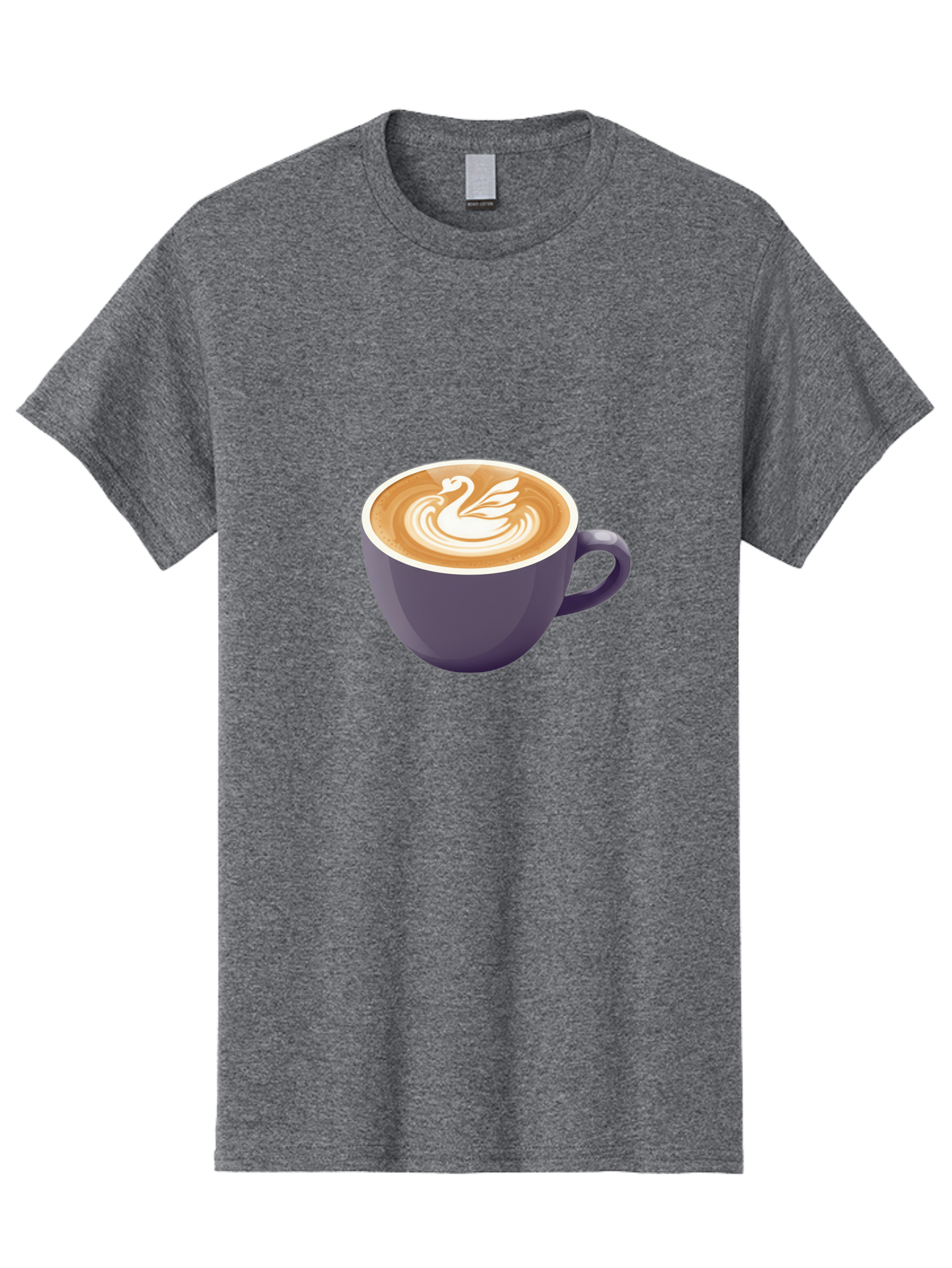 Coffee-Cup-With-Swan Men'S Graphic Tee, 100% Cotton, Comfortable Casual Summer Wear, Machine Washable, Coffee Cup, Cappuccino, Latte Art, Swan Design, Purple Cup, White Foam, Coffee Drink, Cafe Culture, Morning Coffee, Coffee Lover Baa365