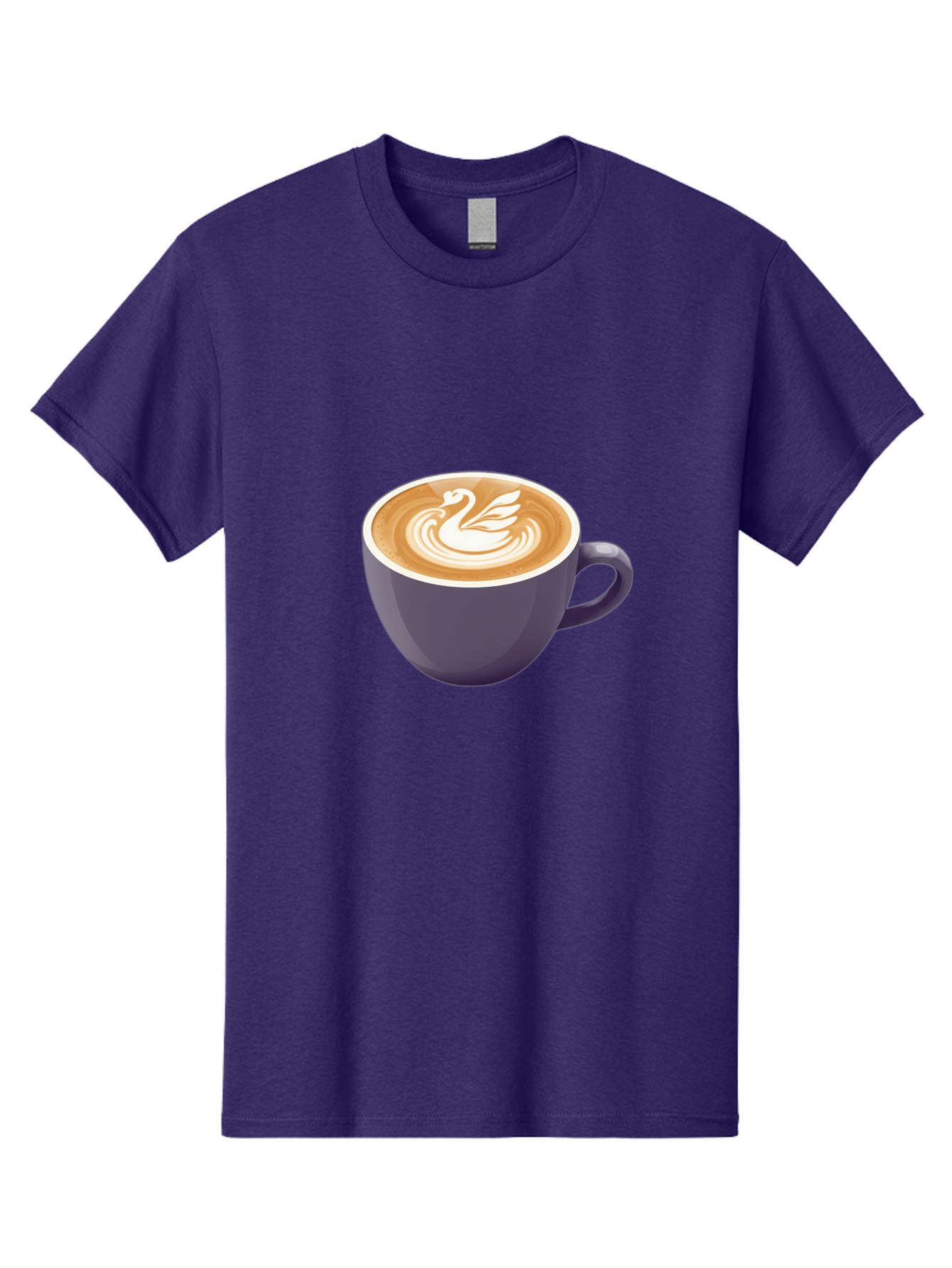 Coffee-Cup-With-Swan Men'S Graphic Tee, 100% Cotton, Comfortable Casual Summer Wear, Machine Washable, Coffee Cup, Cappuccino, Latte Art, Swan Design, Purple Cup, White Foam, Coffee Drink, Cafe Culture, Morning Coffee, Coffee Lover Baa365