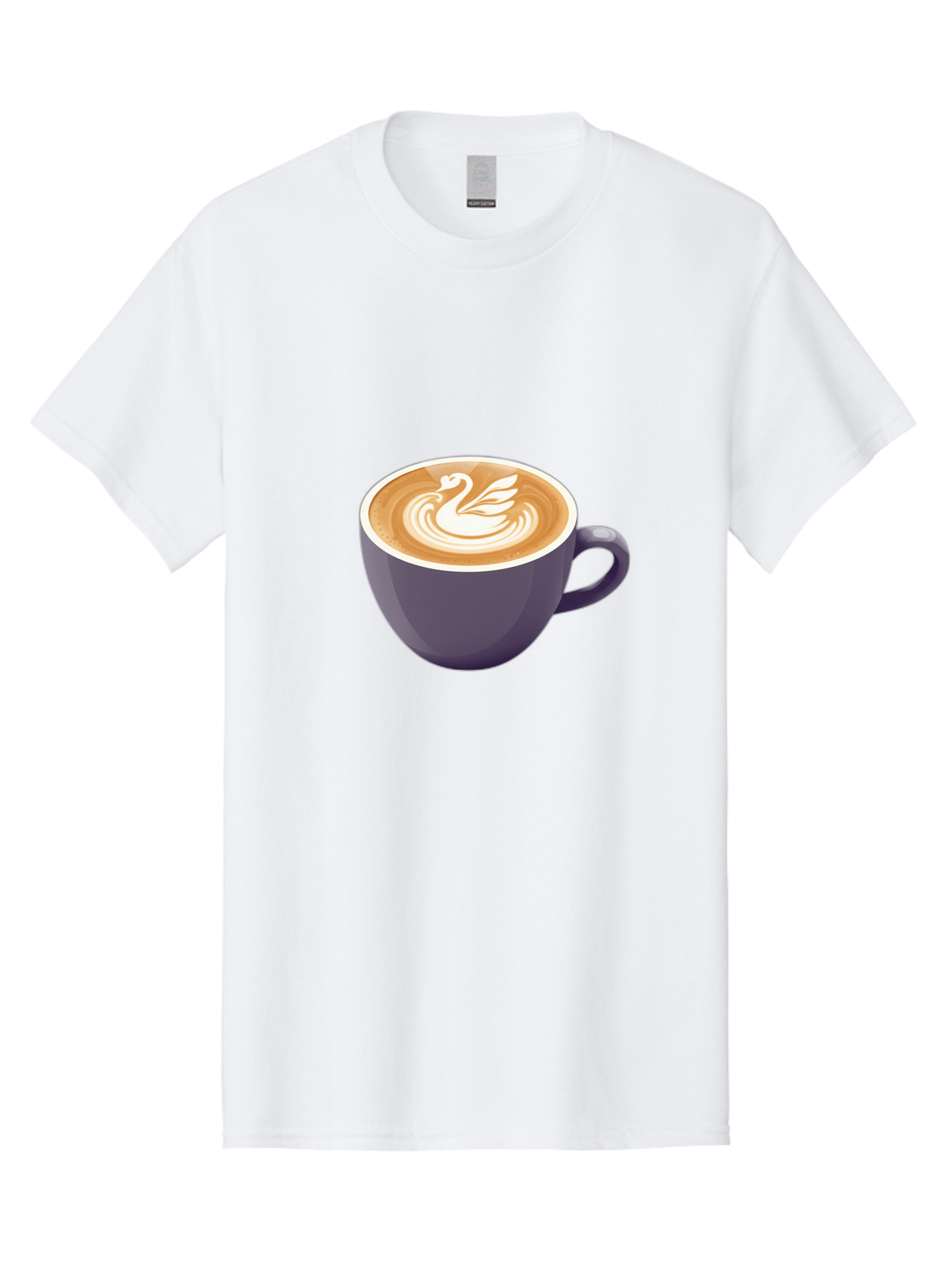 Coffee-Cup-With-Swan Men'S Graphic Tee, 100% Cotton, Comfortable Casual Summer Wear, Machine Washable, Coffee Cup, Cappuccino, Latte Art, Swan Design, Purple Cup, White Foam, Coffee Drink, Cafe Culture, Morning Coffee, Coffee Lover Baa365