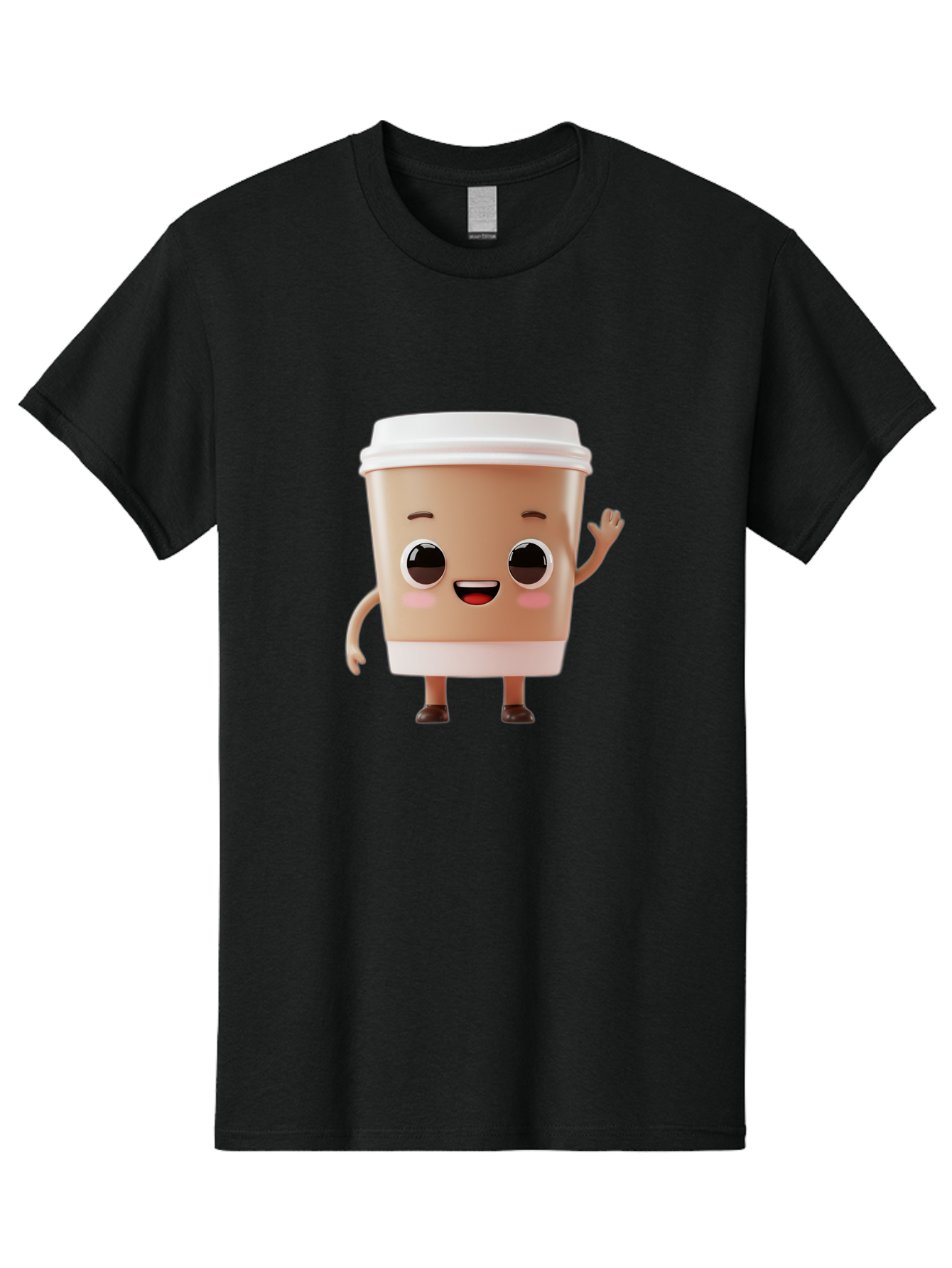 Coffee-Cup Men'S Graphic Tee, 100% Cotton, Comfortable Casual Summer Wear, Machine Washable, Cartoon Coffee Cup, Anthropomorphic Character, Smiling Face, Friendly Gesture, Happy Expression, 3D Illustration, Coffee Culture, Morning Pick-Me-Up, Baa366