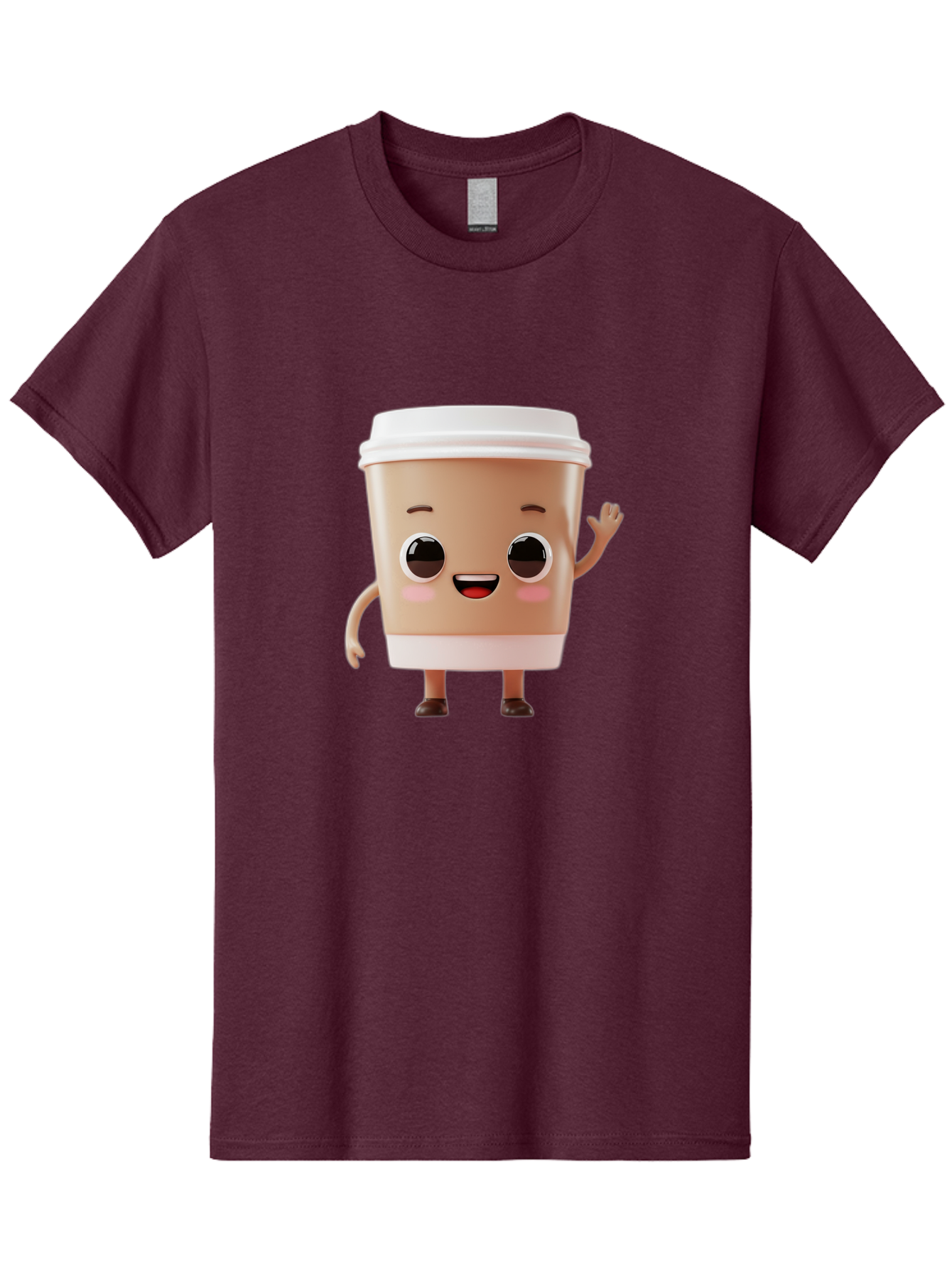 Coffee-Cup Men'S Graphic Tee, 100% Cotton, Comfortable Casual Summer Wear, Machine Washable, Cartoon Coffee Cup, Anthropomorphic Character, Smiling Face, Friendly Gesture, Happy Expression, 3D Illustration, Coffee Culture, Morning Pick-Me-Up, Baa366