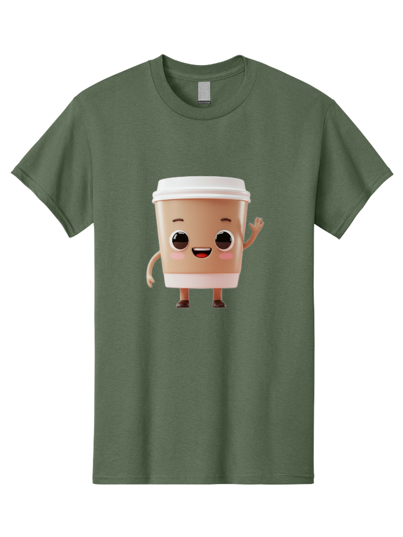 Coffee-Cup Men'S Graphic Tee, 100% Cotton, Comfortable Casual Summer Wear, Machine Washable, Cartoon Coffee Cup, Anthropomorphic Character, Smiling Face, Friendly Gesture, Happy Expression, 3D Illustration, Coffee Culture, Morning Pick-Me-Up, Baa366