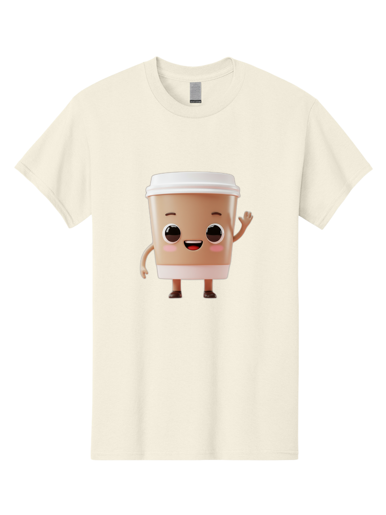 Coffee-Cup Men'S Graphic Tee, 100% Cotton, Comfortable Casual Summer Wear, Machine Washable, Cartoon Coffee Cup, Anthropomorphic Character, Smiling Face, Friendly Gesture, Happy Expression, 3D Illustration, Coffee Culture, Morning Pick-Me-Up, Baa366
