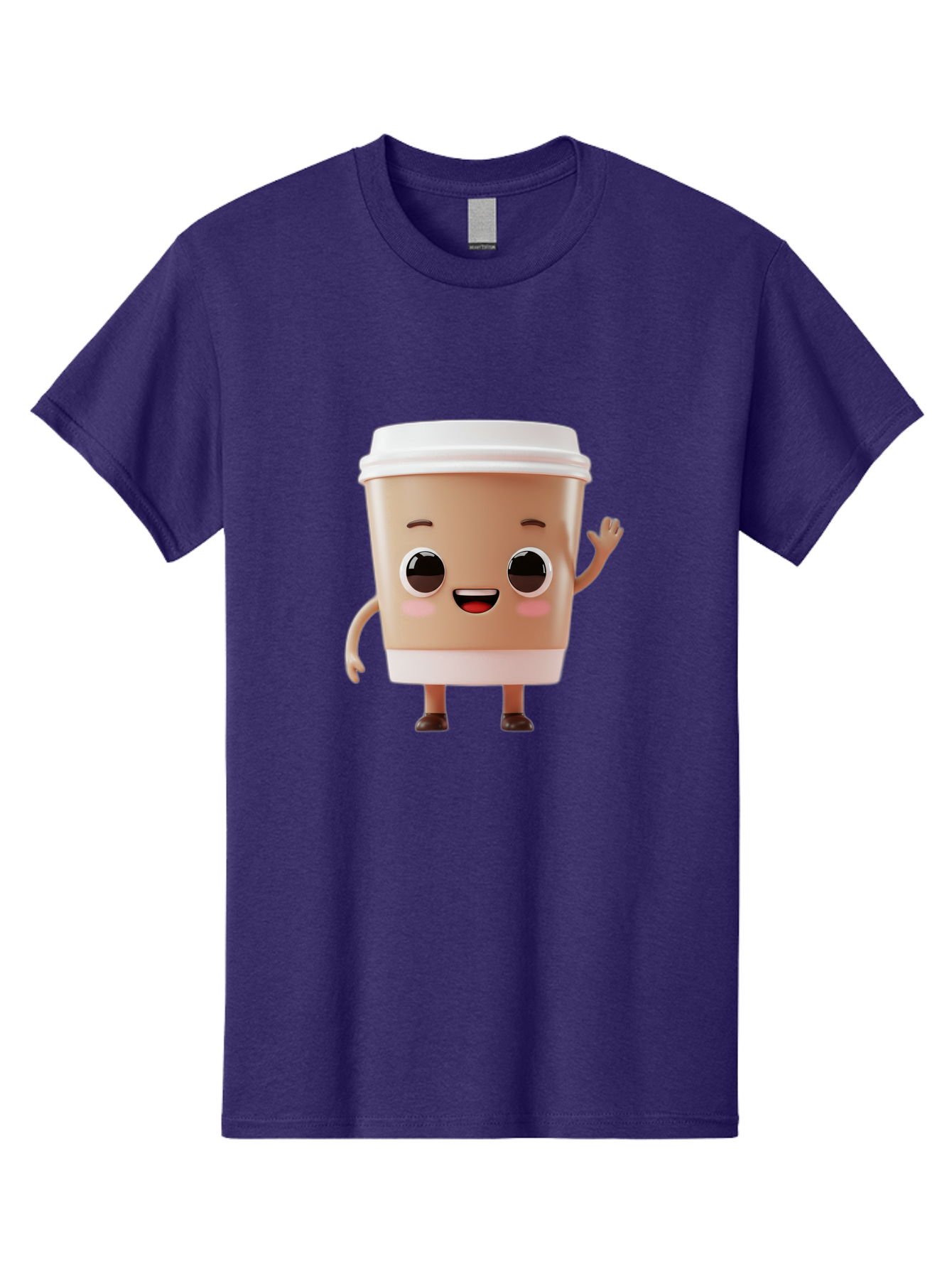 Coffee-Cup Men'S Graphic Tee, 100% Cotton, Comfortable Casual Summer Wear, Machine Washable, Cartoon Coffee Cup, Anthropomorphic Character, Smiling Face, Friendly Gesture, Happy Expression, 3D Illustration, Coffee Culture, Morning Pick-Me-Up, Baa366