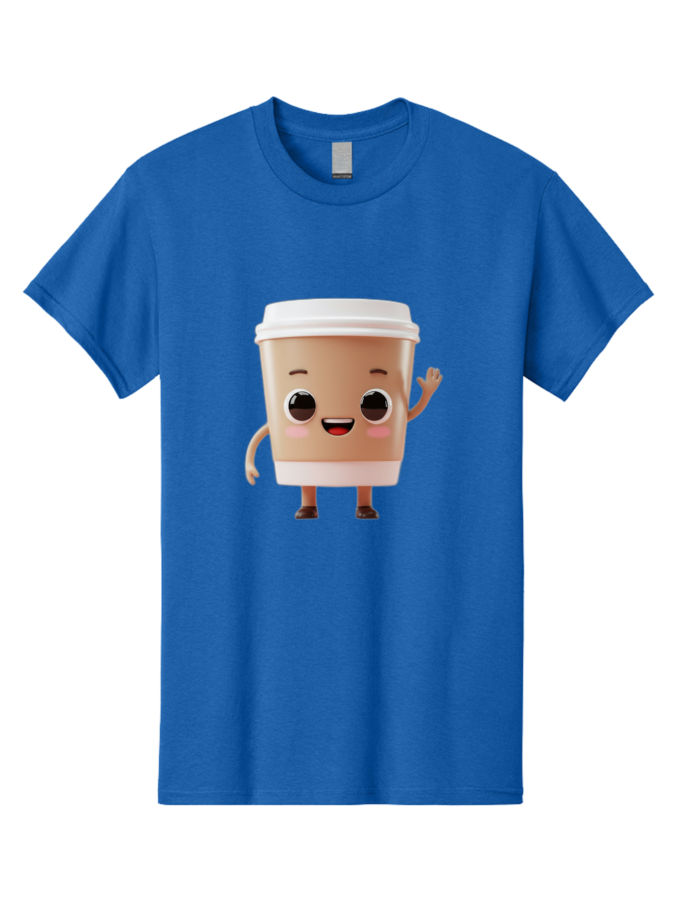 Coffee-Cup Men'S Graphic Tee, 100% Cotton, Comfortable Casual Summer Wear, Machine Washable, Cartoon Coffee Cup, Anthropomorphic Character, Smiling Face, Friendly Gesture, Happy Expression, 3D Illustration, Coffee Culture, Morning Pick-Me-Up, Baa366