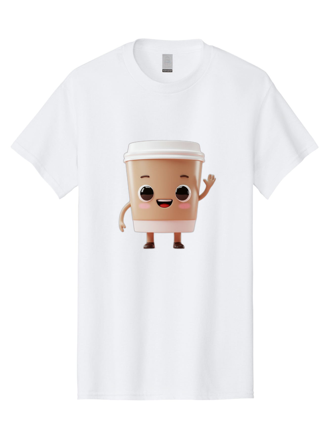 Coffee-Cup Men'S Graphic Tee, 100% Cotton, Comfortable Casual Summer Wear, Machine Washable, Cartoon Coffee Cup, Anthropomorphic Character, Smiling Face, Friendly Gesture, Happy Expression, 3D Illustration, Coffee Culture, Morning Pick-Me-Up, Baa366