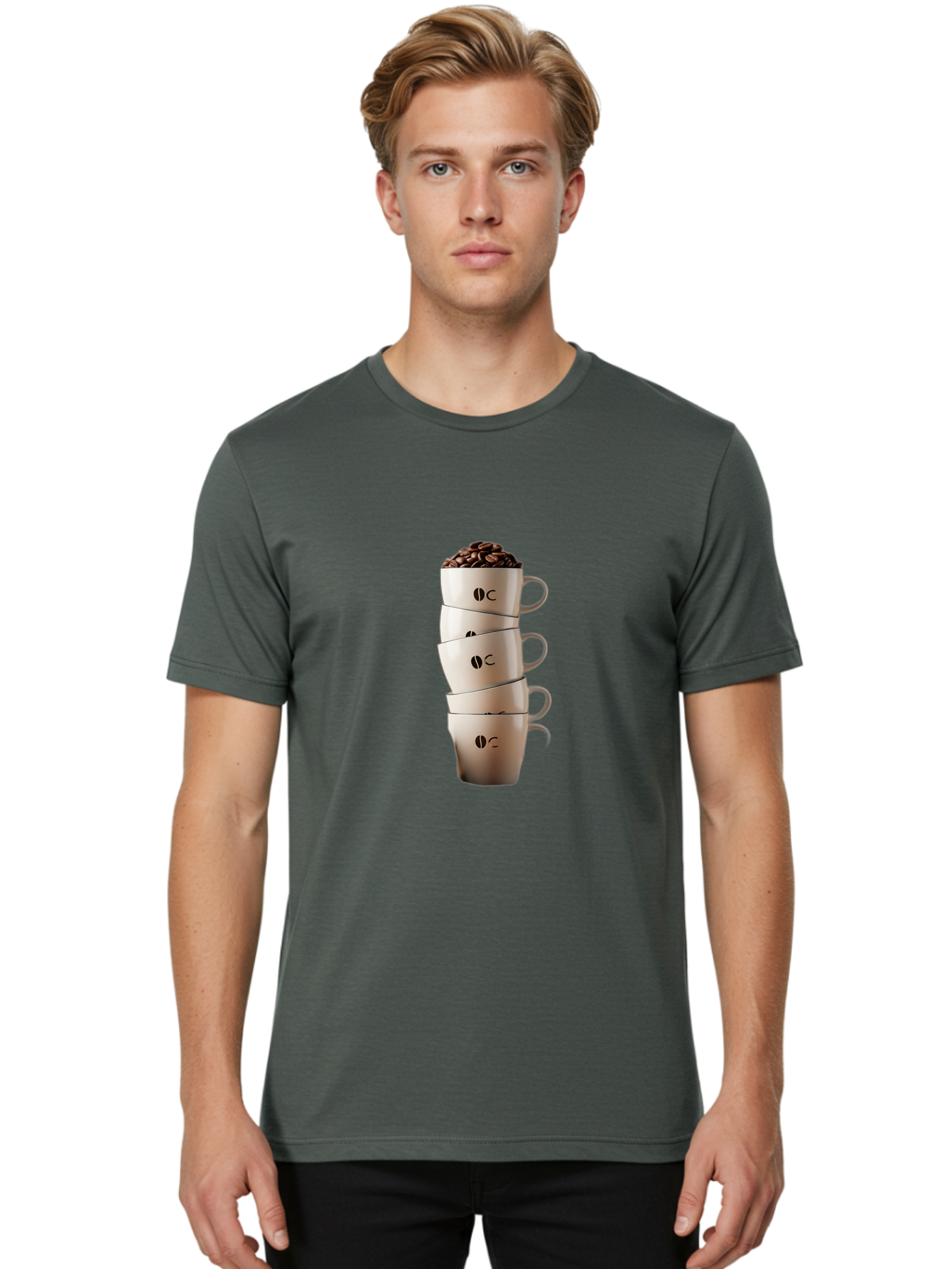 Coffee-Cups-3 Men'S Graphic Tee, 100% Cotton, Comfortable Casual Summer Wear, Machine Washable, Coffee Cups, Coffee Beans, Beige Cups, Stacked Cups, Coffee Logo, Coffee Culture, Morning Coffee, Coffee Break, Coffee Time Baa369