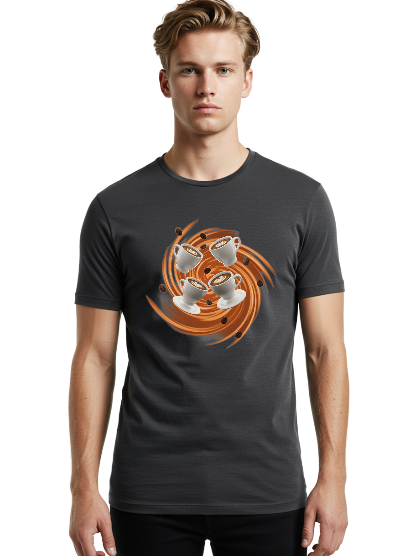Coffee-Cups Men'S Graphic Tee, 100% Cotton, Comfortable Casual Summer Wear, Machine Washable, Coffee Cups, Espresso, Coffee Beans, Swirling Motion, Rich Coffee, Coffee Art, Latte Art, Coffee Culture Baa370
