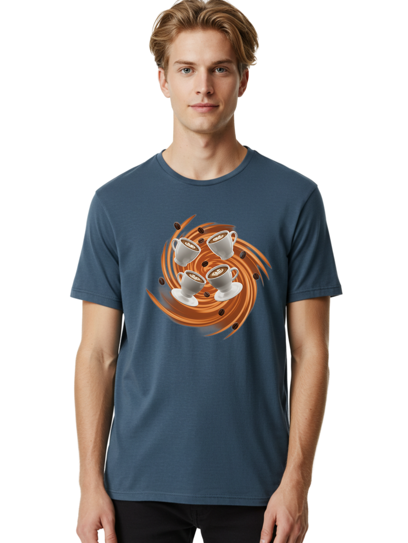 Coffee-Cups Men'S Graphic Tee, 100% Cotton, Comfortable Casual Summer Wear, Machine Washable, Coffee Cups, Espresso, Coffee Beans, Swirling Motion, Rich Coffee, Coffee Art, Latte Art, Coffee Culture Baa370